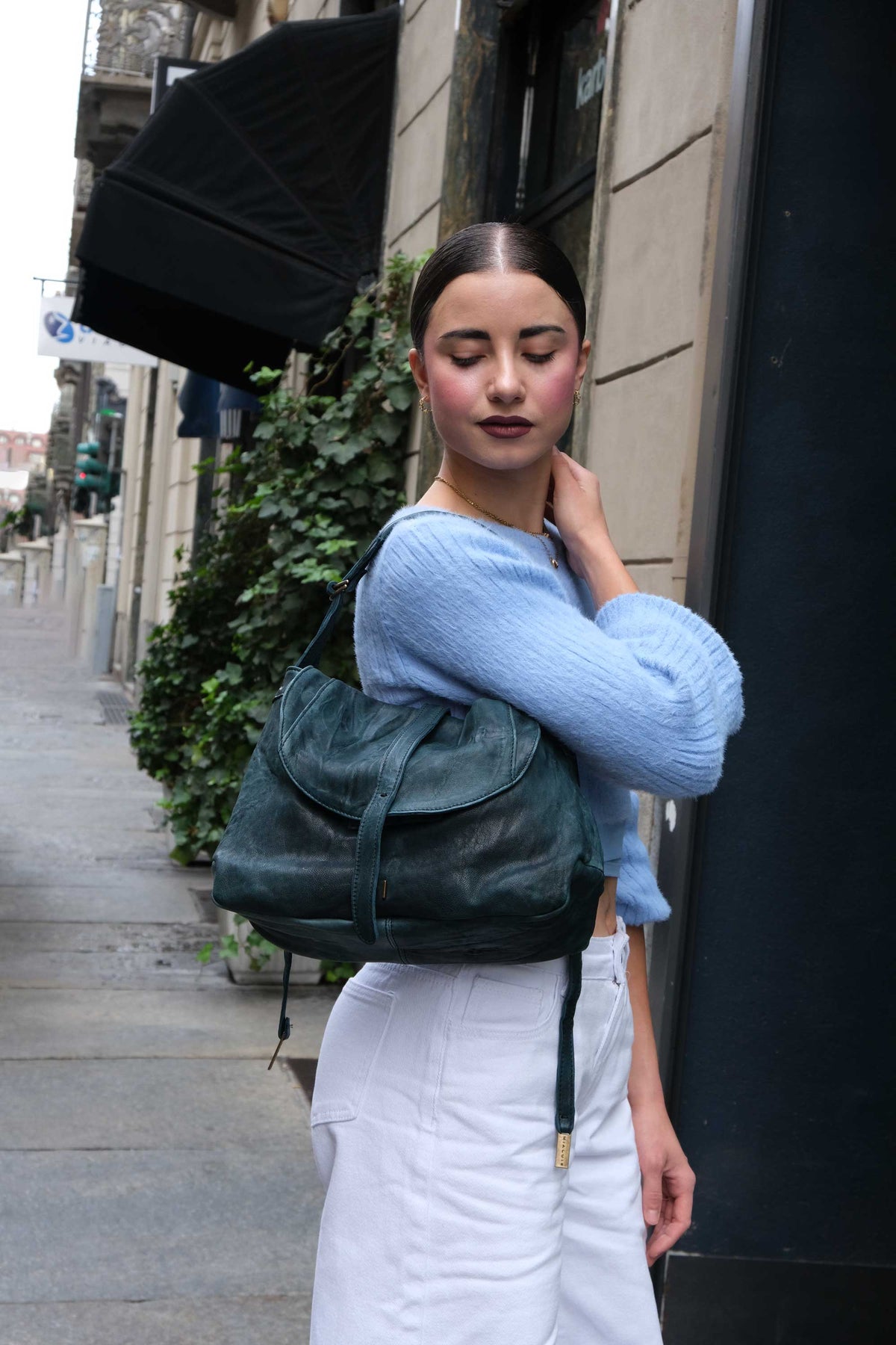Do saddle bag in teal soft washed nappa - Made in Italy -