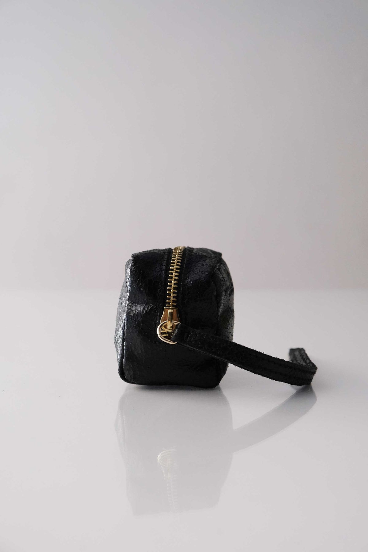 Dream box mini pochette in balck craclè calf leather - Made in Italy -