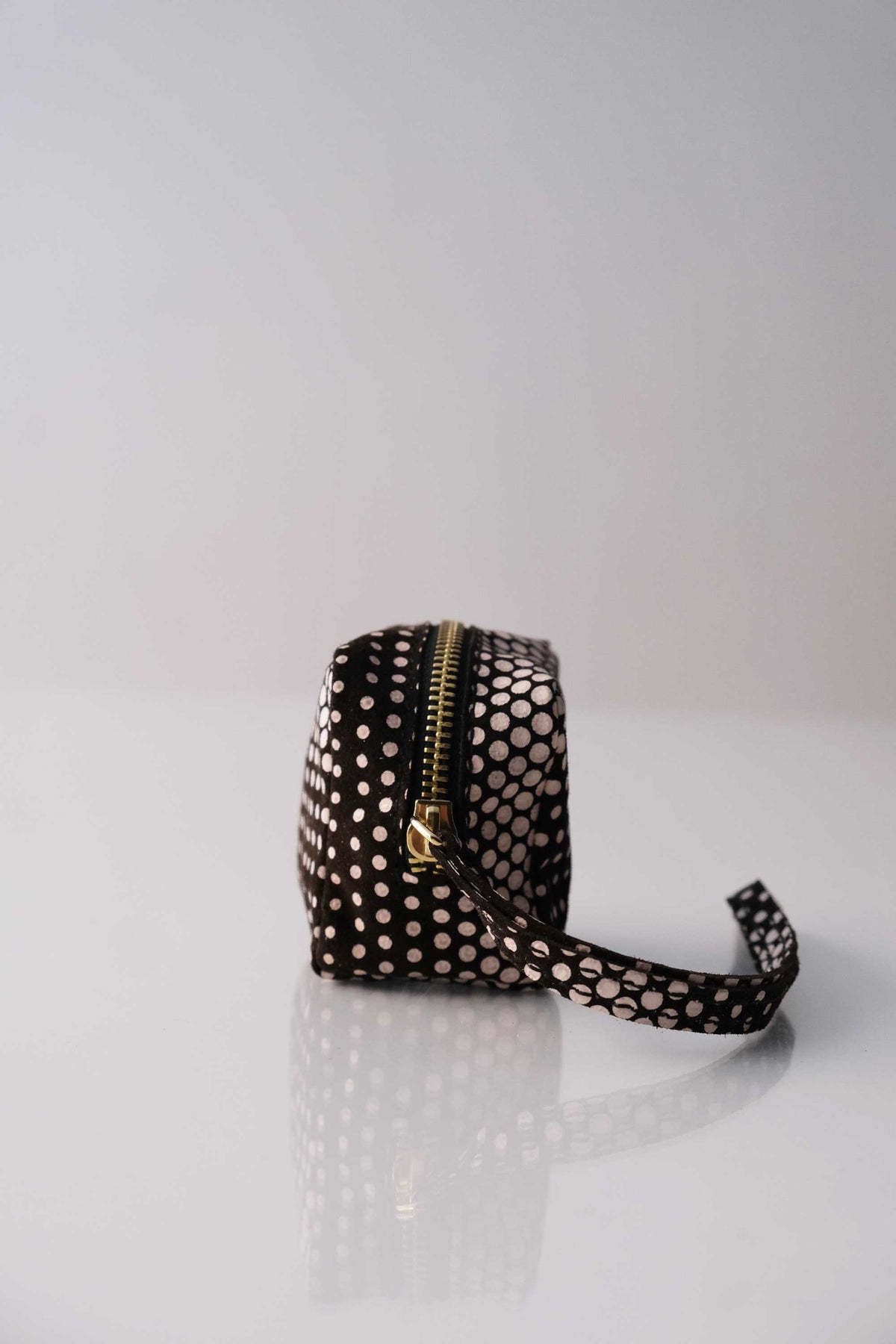 Dream box mini pochette in pois brown calf leather - Made in Italy -
