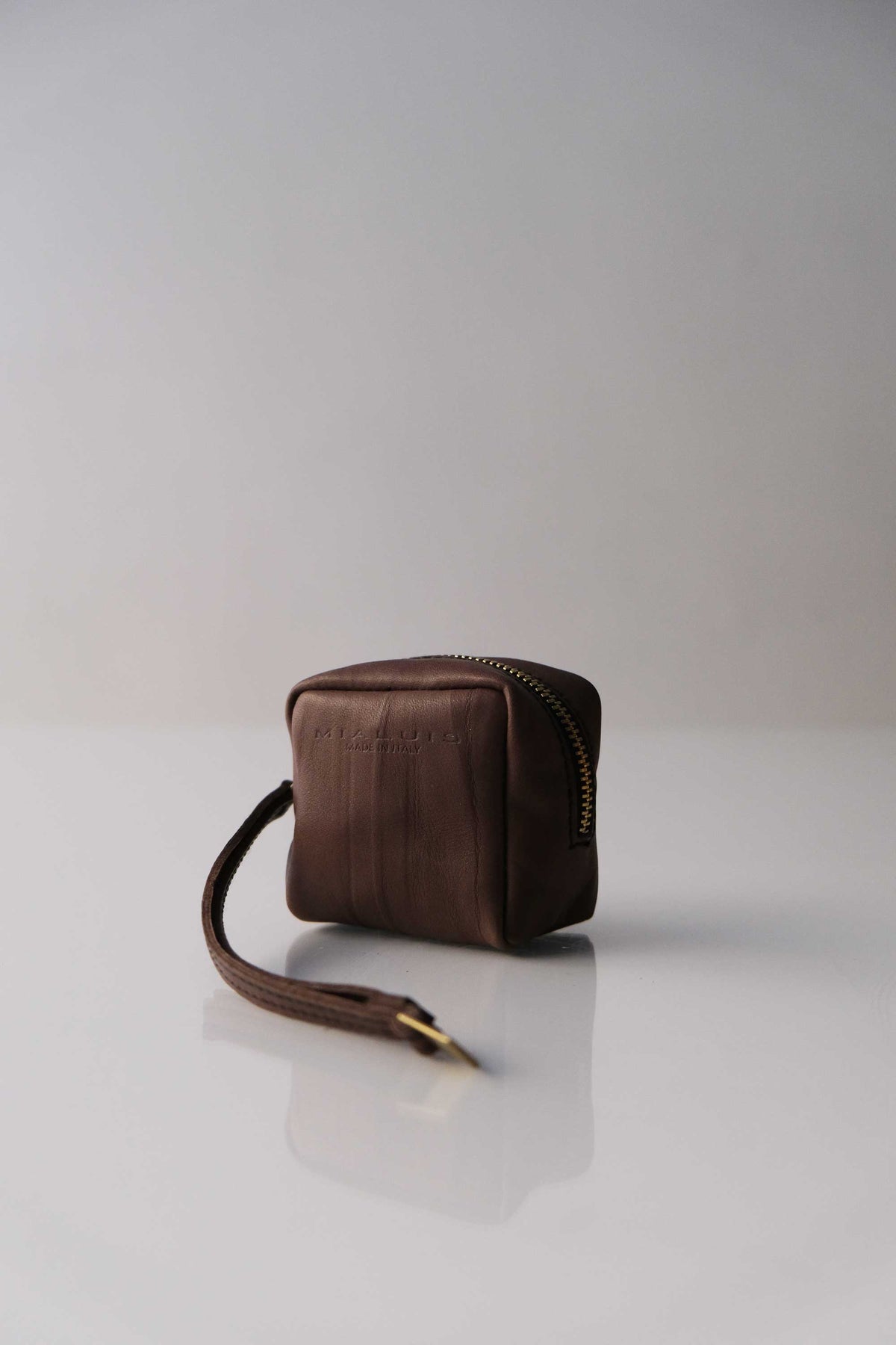 Dream box mini pochette in tobacco calf leather - Made in Italy -