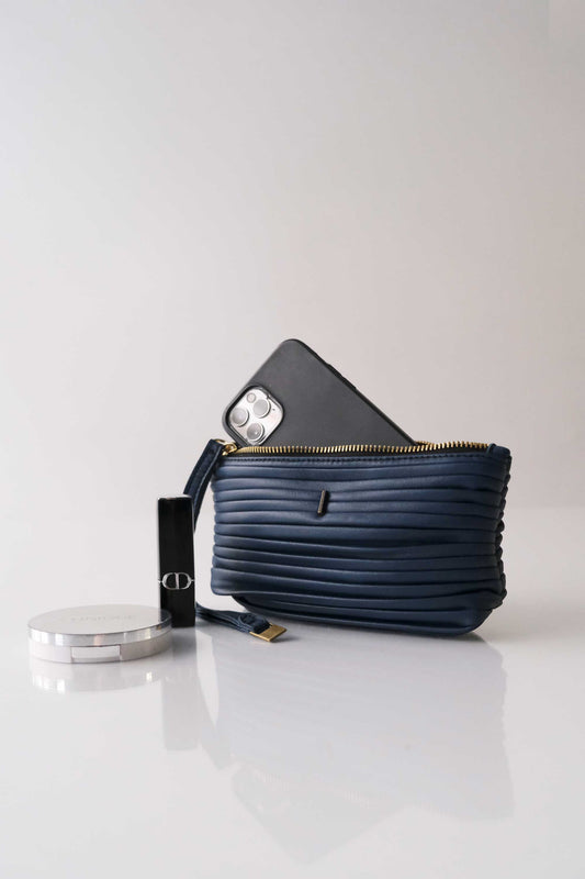 Dream stretch pochette in denim pleated leather - Made in Italy -