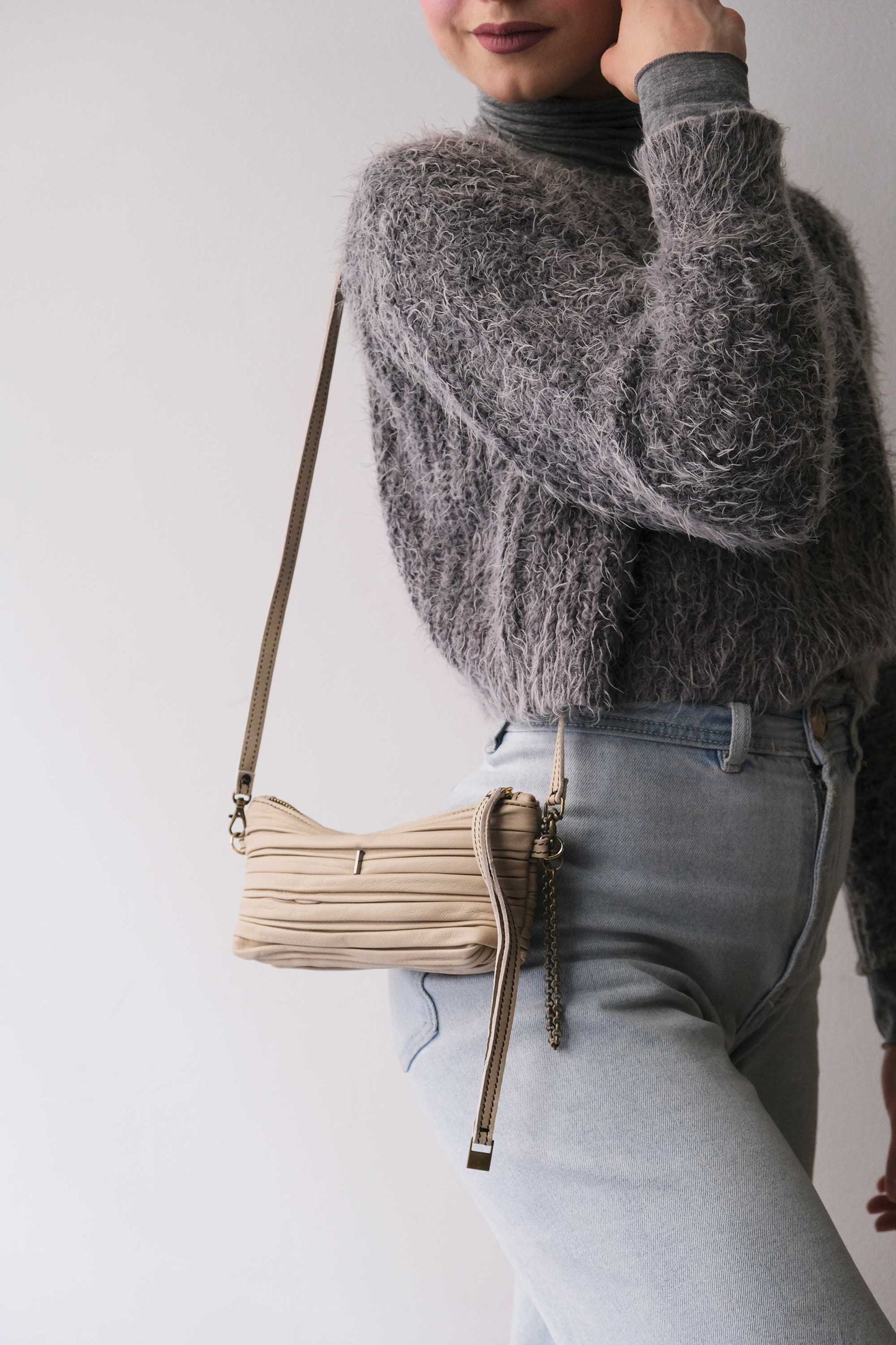 Dream Ti in sand pleated leather - Made in Italy -