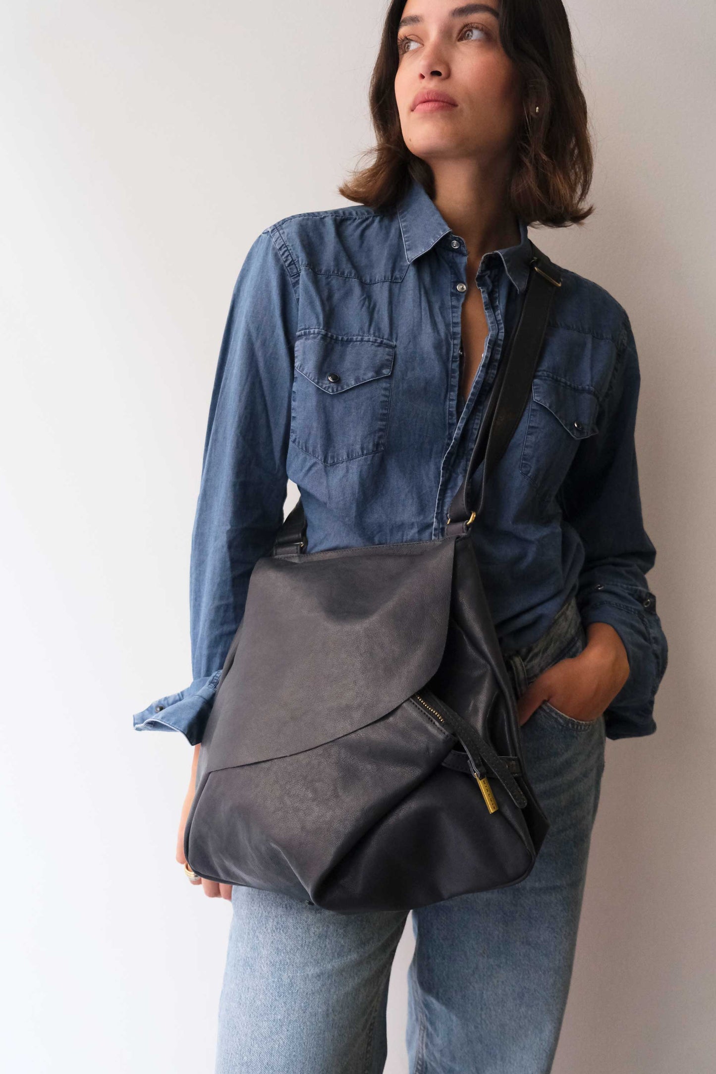 Gabri tote bag in soft nappa navy - Made in Italy -