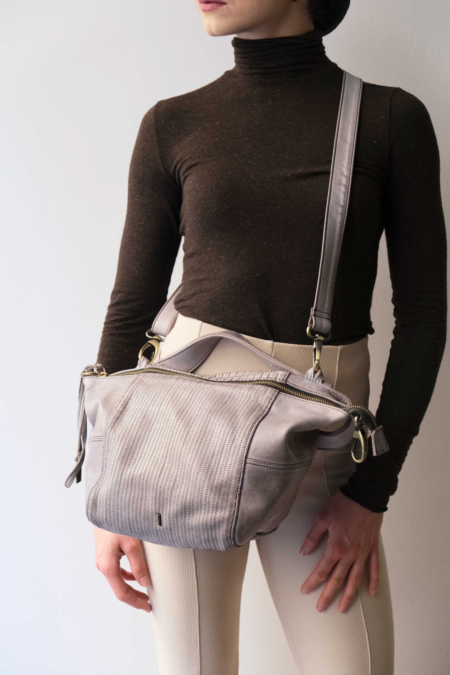 Mina media tote bag in turner ash soft leather - Made in Italy -