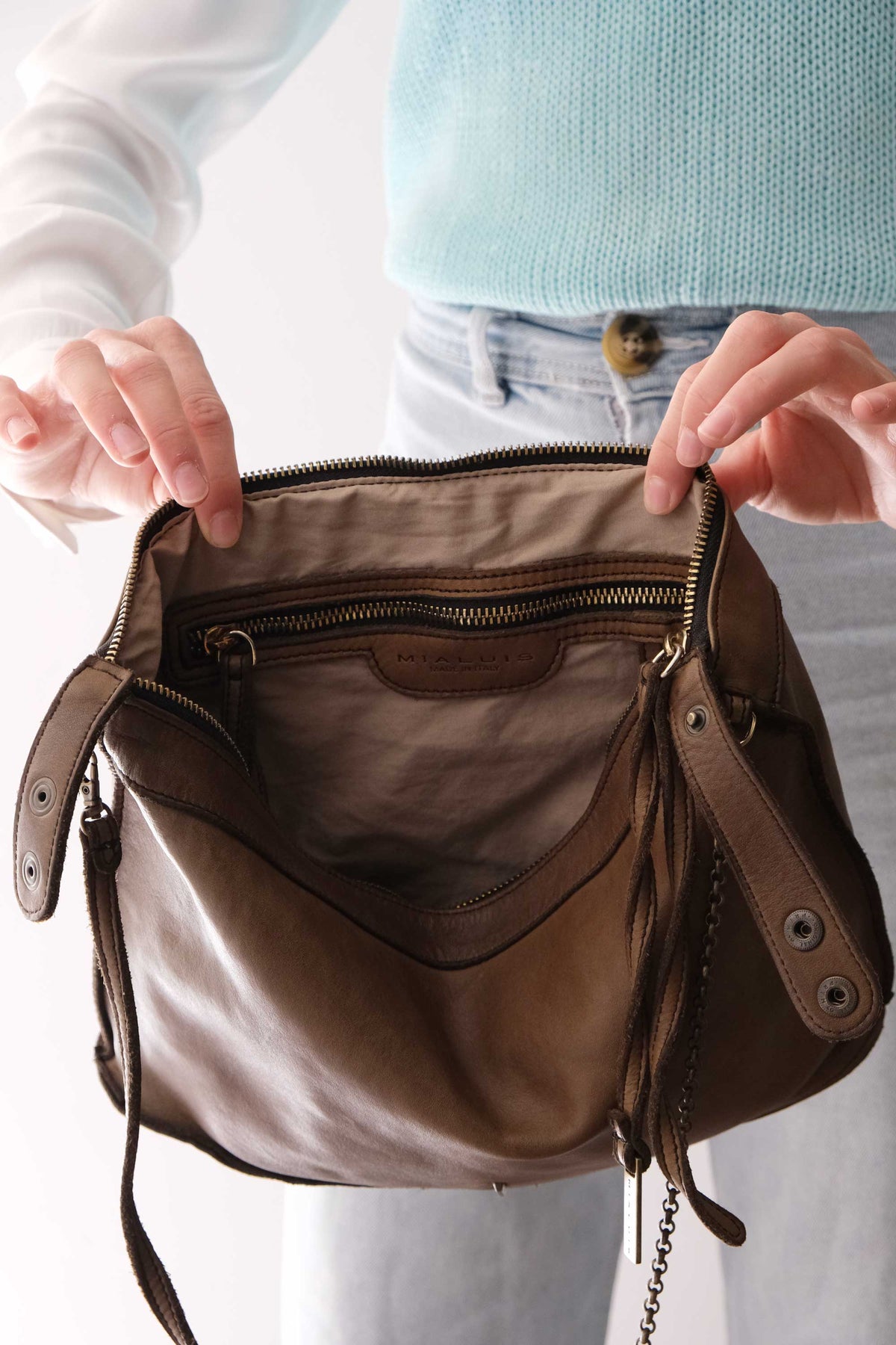 Rechi media hobo bag moss green garment-dyed leather - Made in Italy -