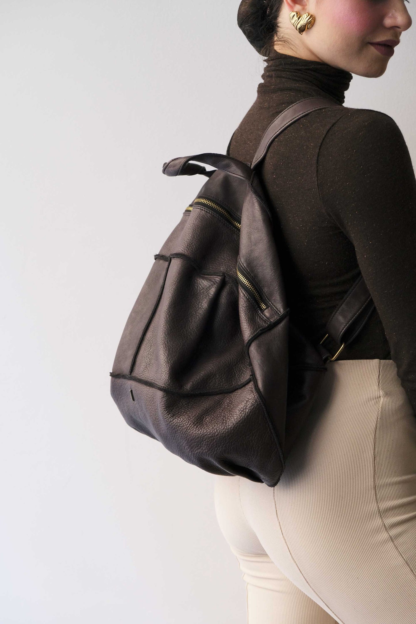 Reneri backpack brown garment-dyed leather - Made in Italy -
