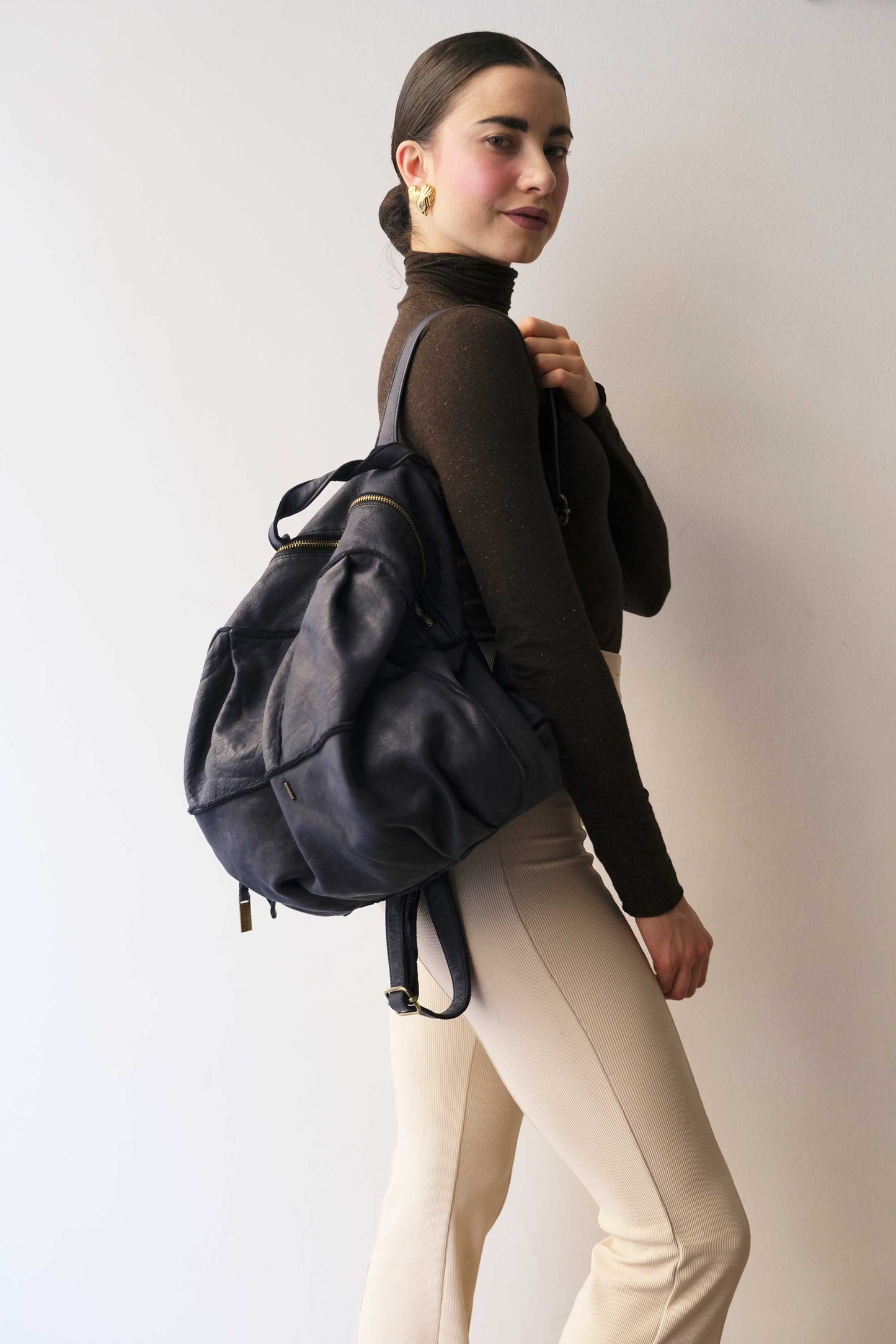 Reneri backpack navy garment-dyed leather - Made in Italy -