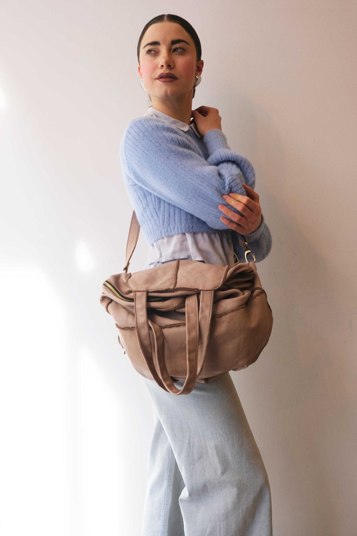 Reri bag sand garment-dyed leather - Made in Italy -
