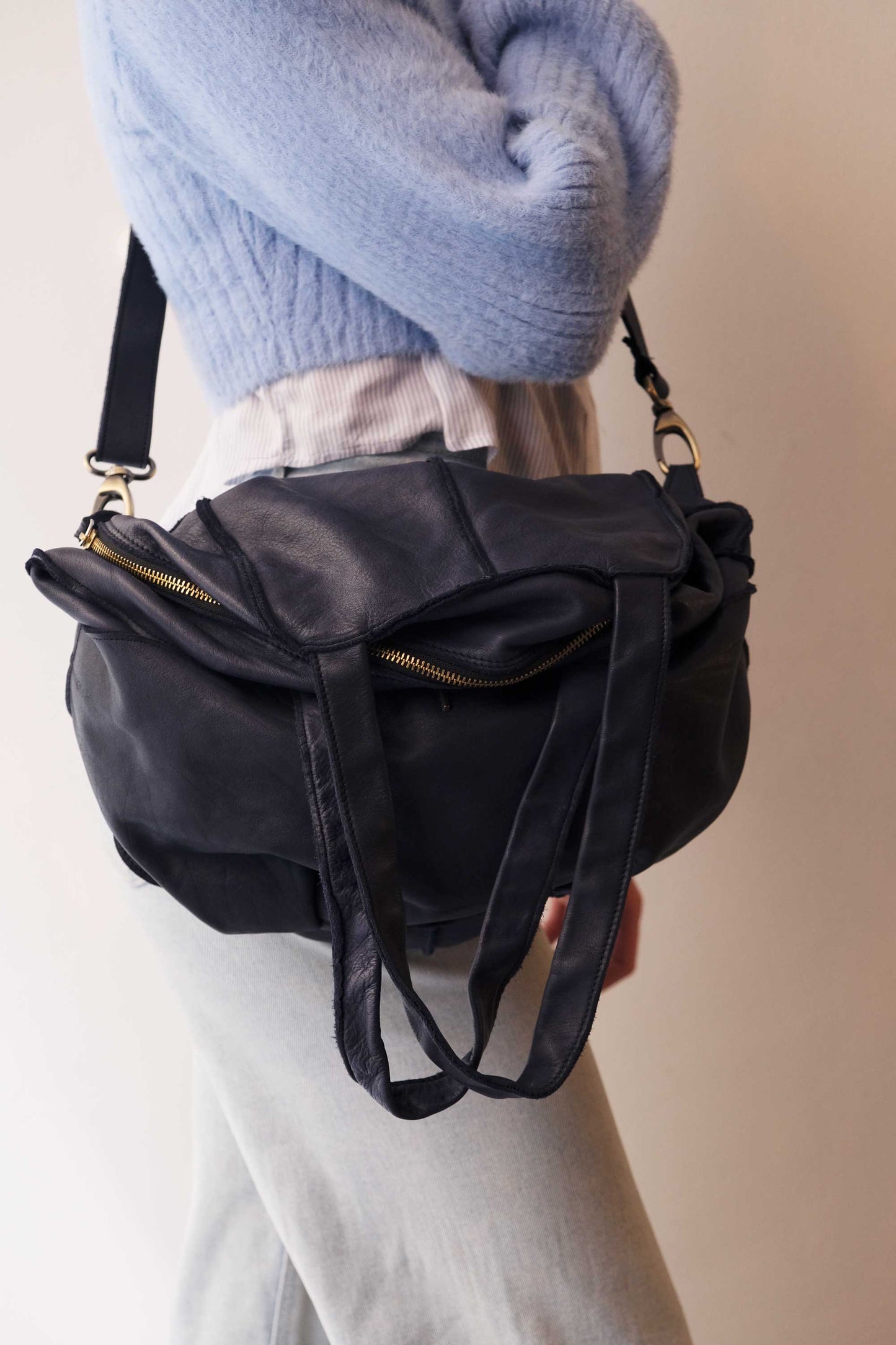 Reri bag navy garment-dyed leather - Made in Italy -