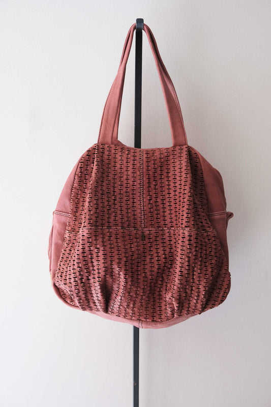 Riri tote bag in malva perforated giunco nappa - Made in Italy -