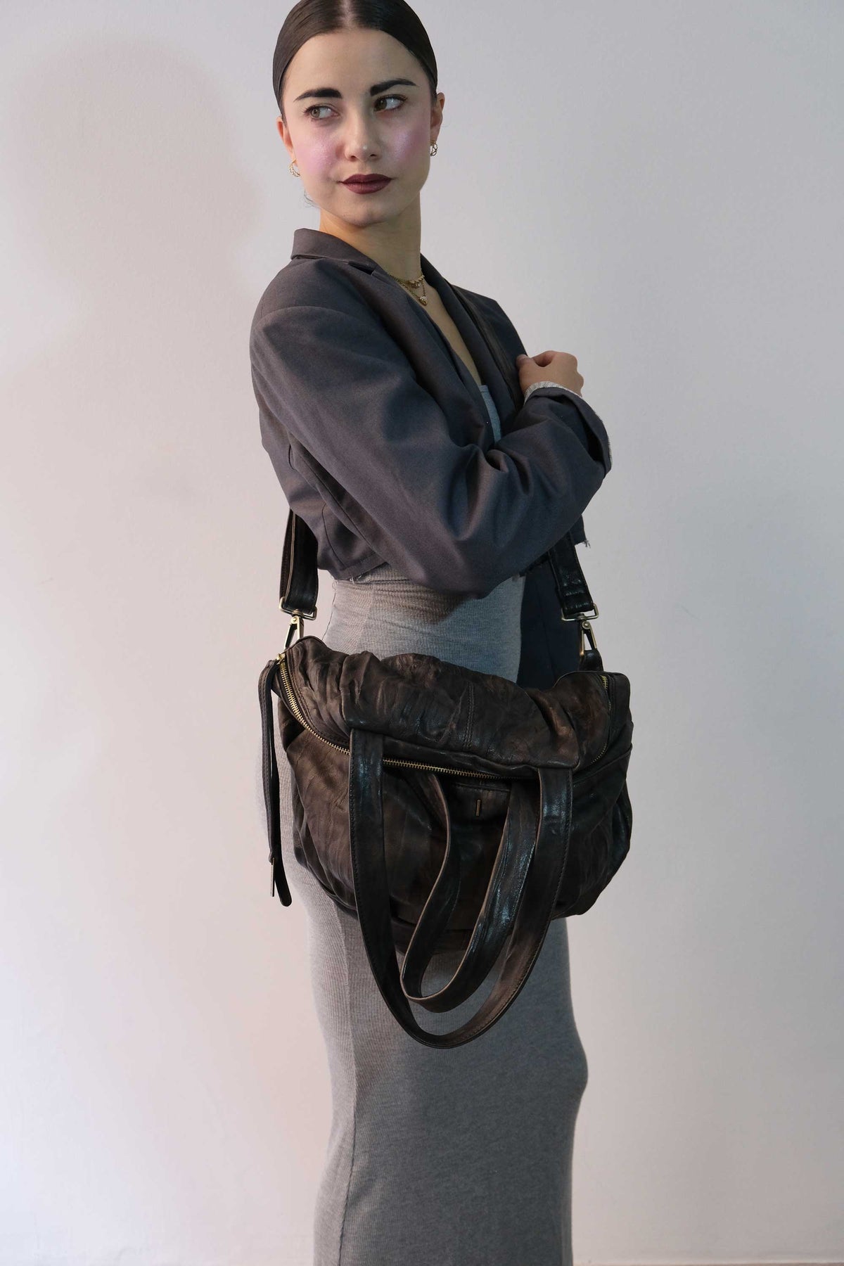 Riri tote bag in soft nappa lomé brown - Made in Italy -