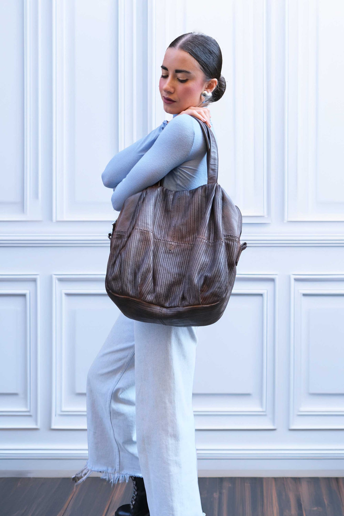 Riri tote bag in caffè turner calf soft leather - Made in Italy -