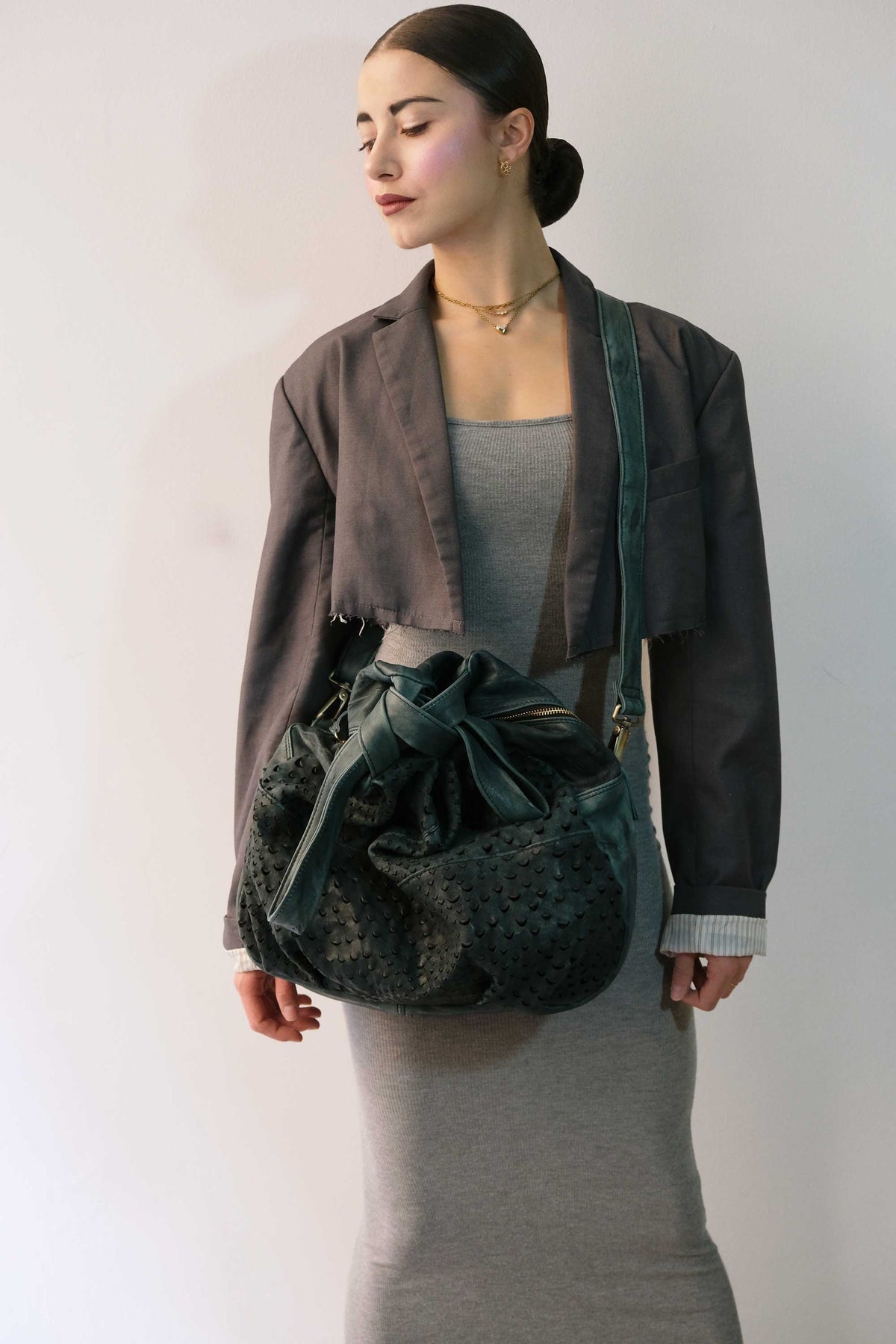 Riri tote bag in teal perforated nappa - Made in Italy -