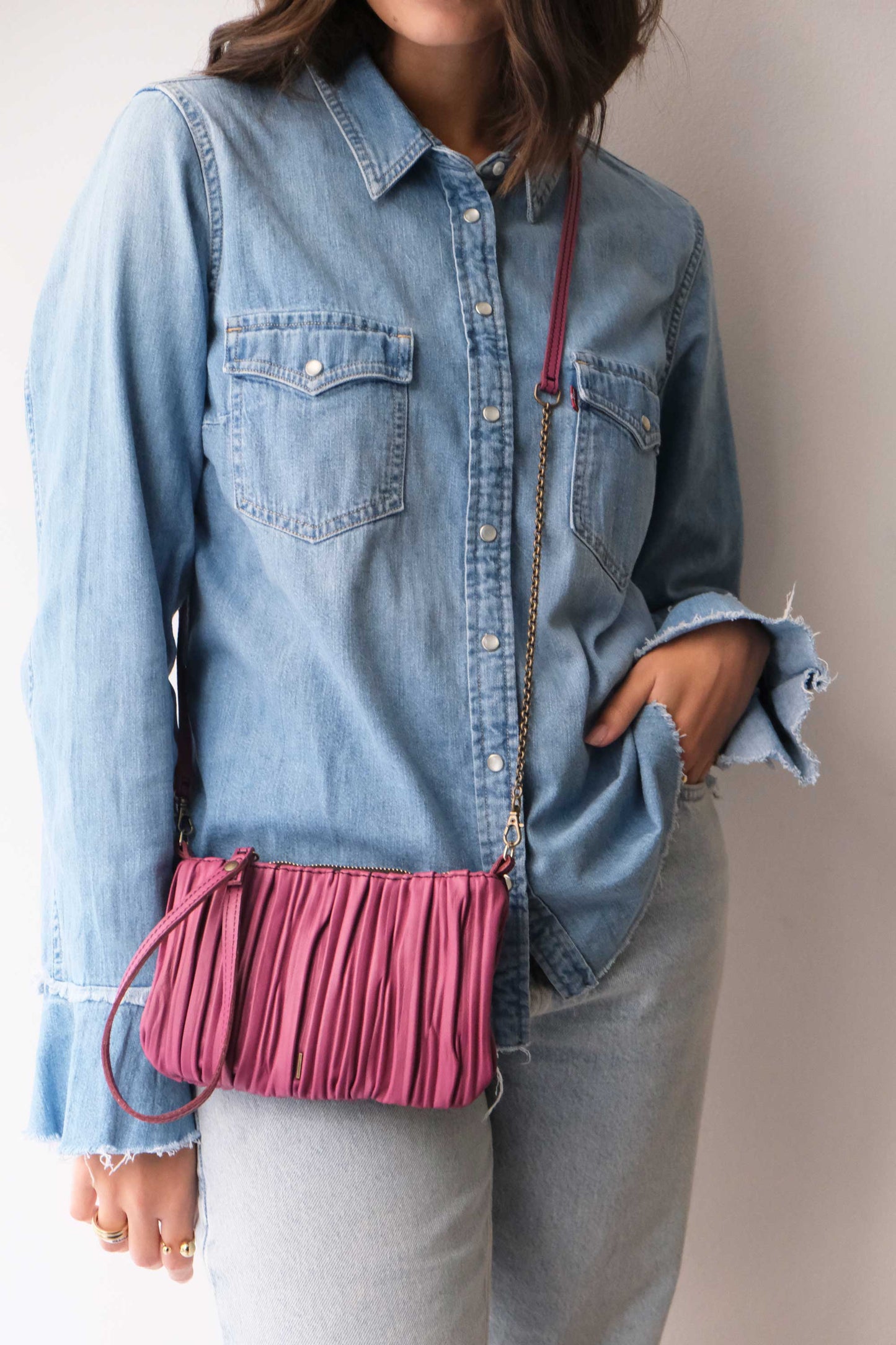 Tina pochette in barolo pleated leather - Made in Italy -