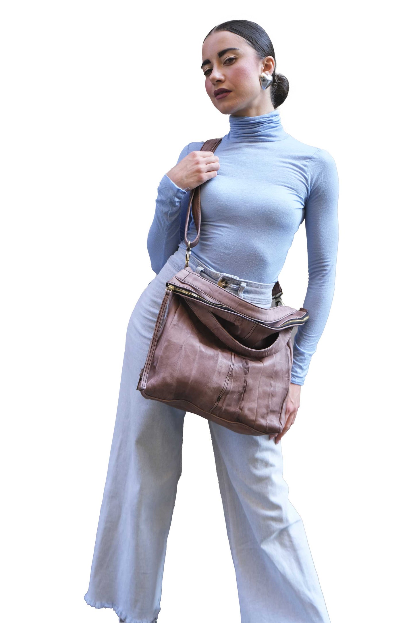 LAUNCH PRICE €298 UNTIL OCTOBER 30 - Valy tote bag in soft nappa lomé taupe - Made in Italy -
