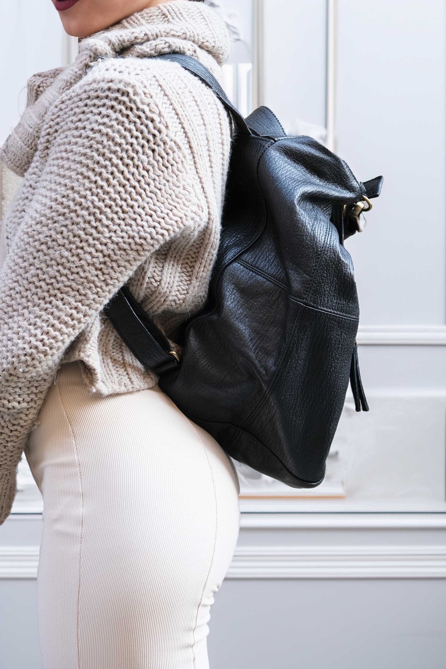 Vicky backpack in black shark-print vegetable-tanned nappa leather – Made in Italy -