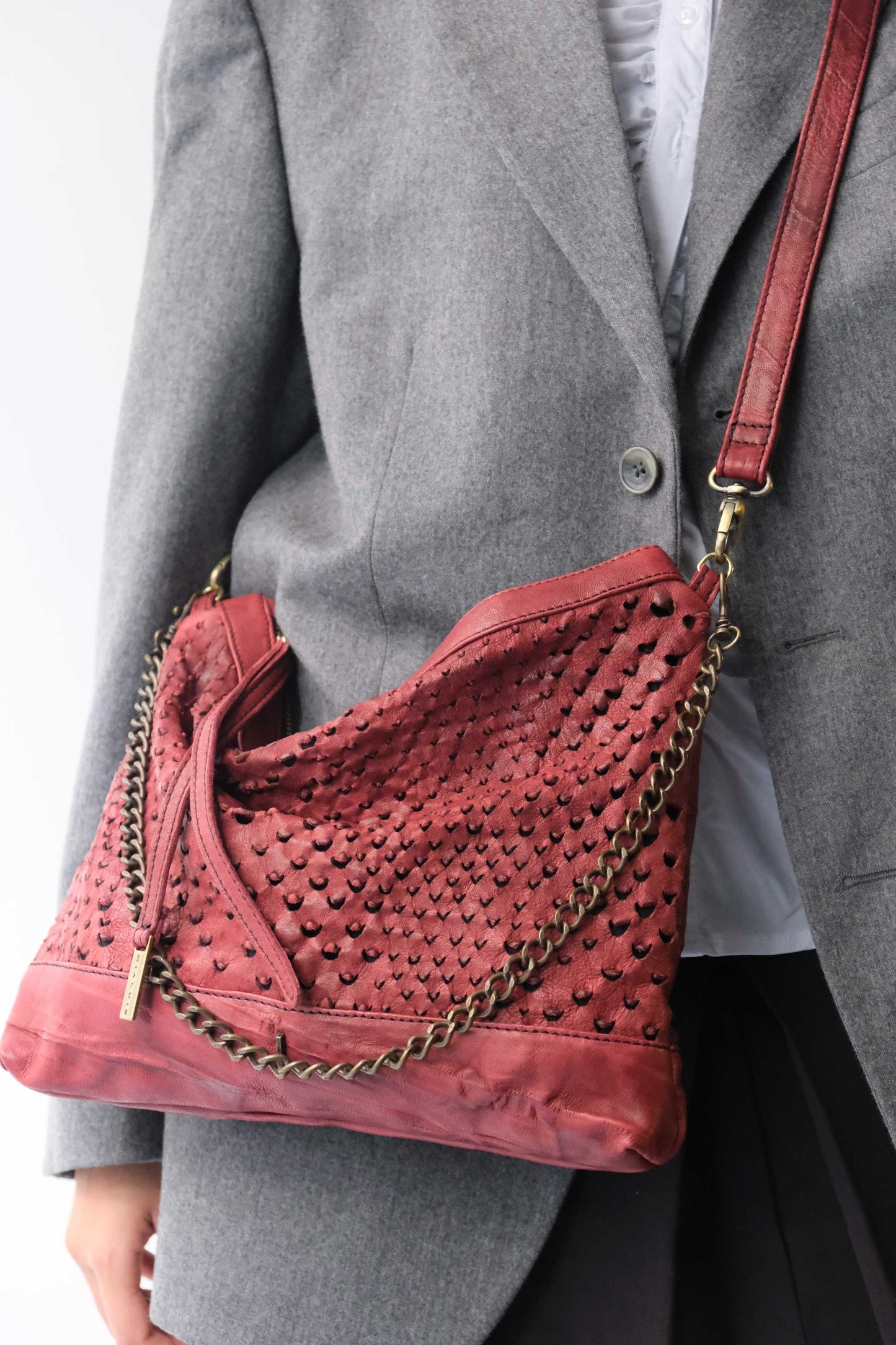 Zoe in cherry perforated nappa leather  - Made in Italy -