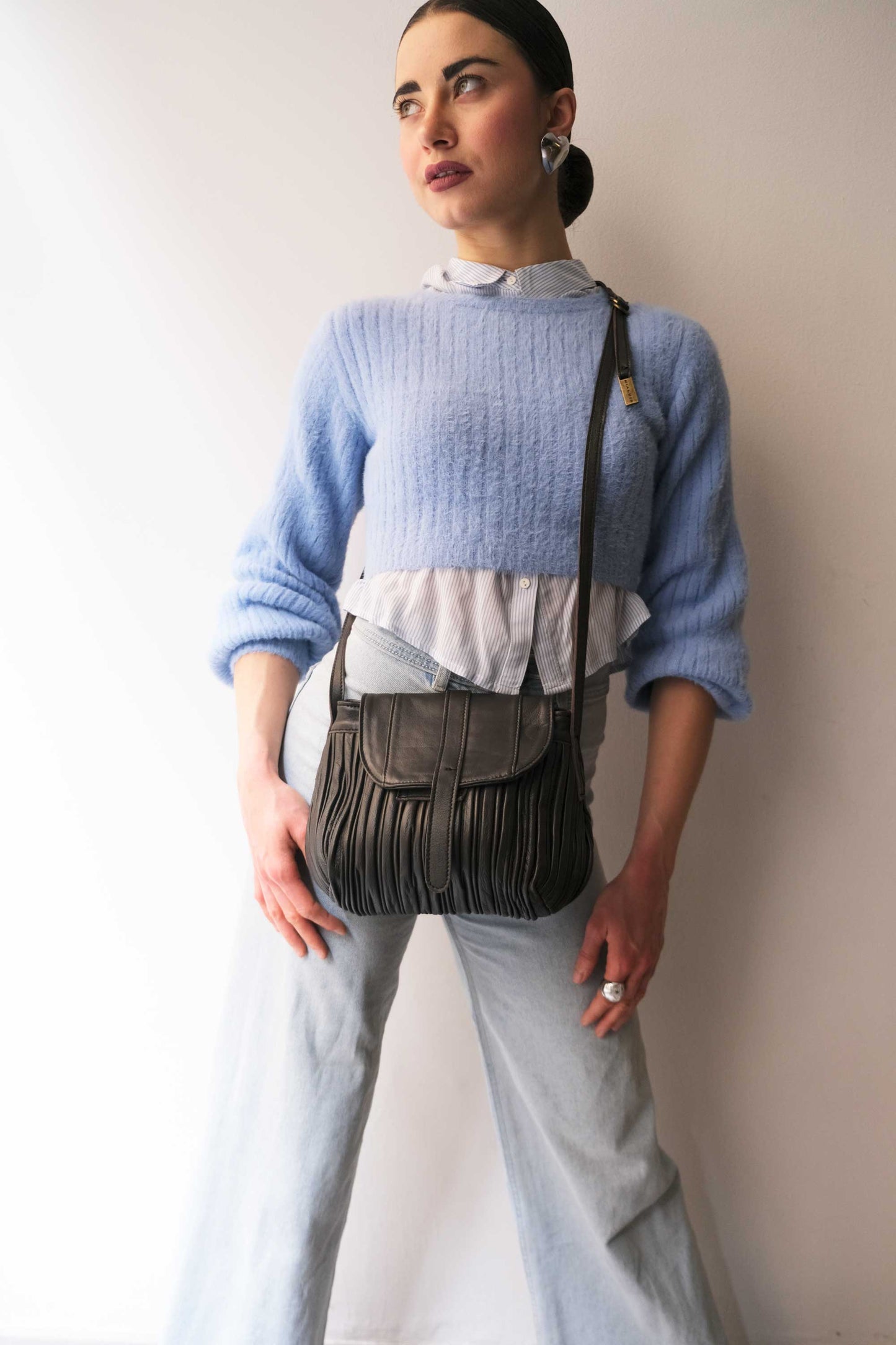 PRE ORDER discount 15%-Do mini saddle bag in pleated brown colour nappa leather - use code PREORDER15 - DELIVERY IS ESTIMATED WITHIN APPROXIMATELY 30 DAYS FROM THE ORDER DATE- Made in Italy --