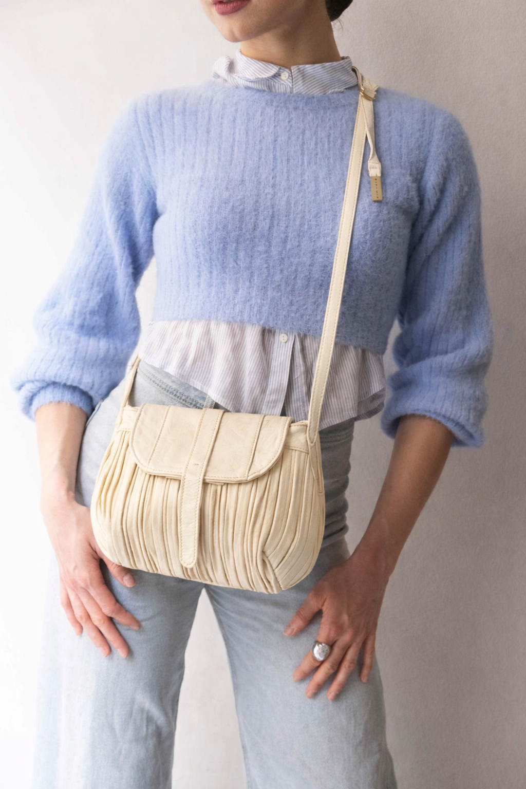 PRE ORDER discount 15%-Do mini saddle bag in pleated creamcolour nappa leather - use code PREORDER15 - DELIVERY IS ESTIMATED WITHIN APPROXIMATELY 30 DAYS FROM THE ORDER DATE- Made in Italy -