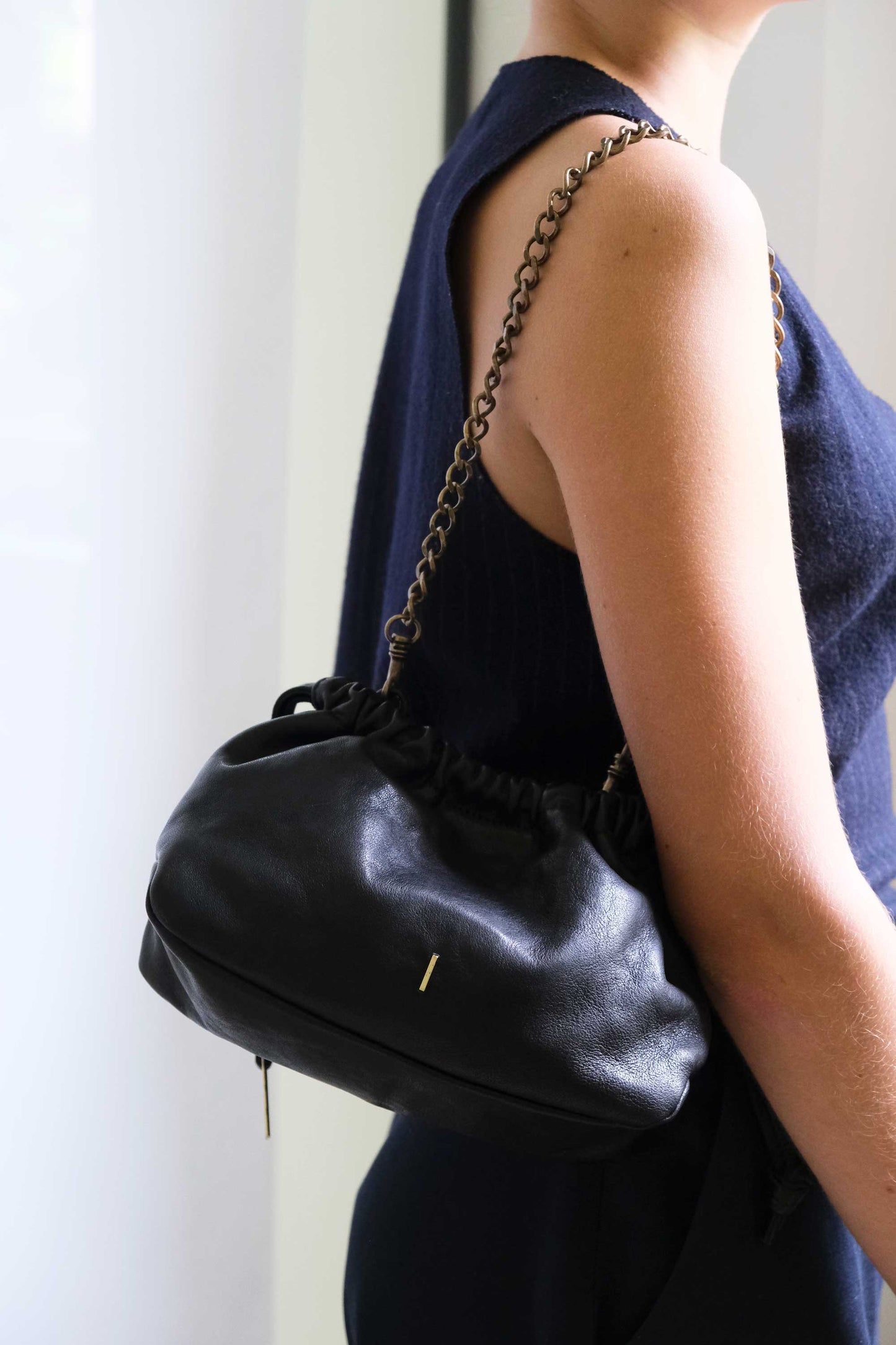 Agnes mini pochette in black nappa vegetable leather -Made in Italy -