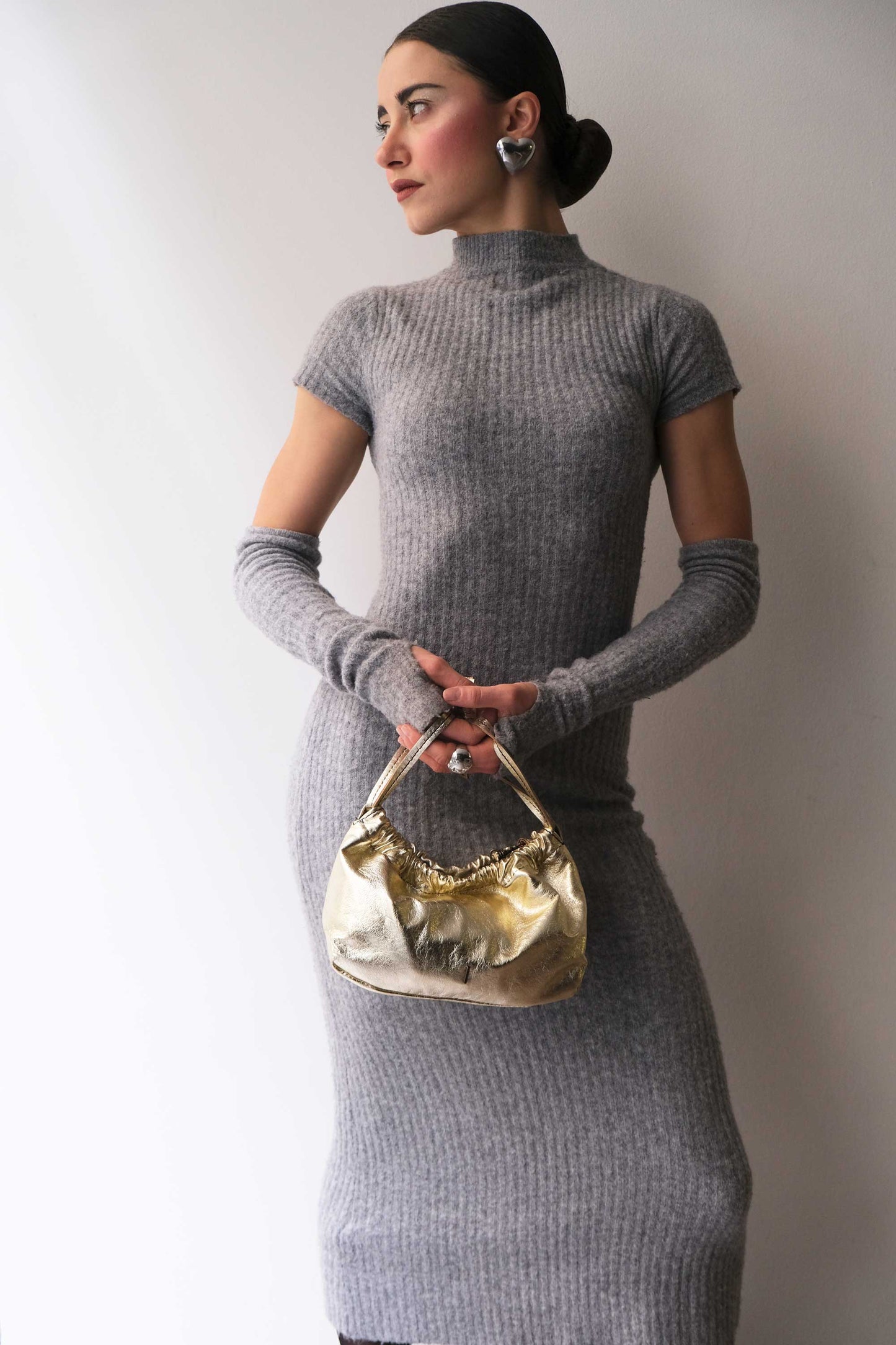 Agnes Mini in gold laminated calf leather – Made in Italy -