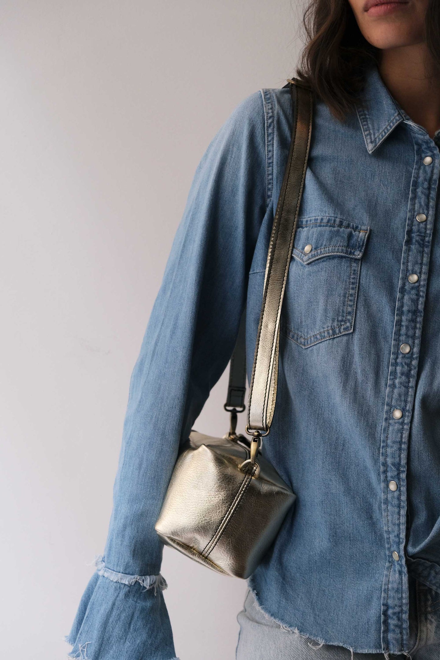 Bobo mini in laminated gold leather nappa - Made in Italy -