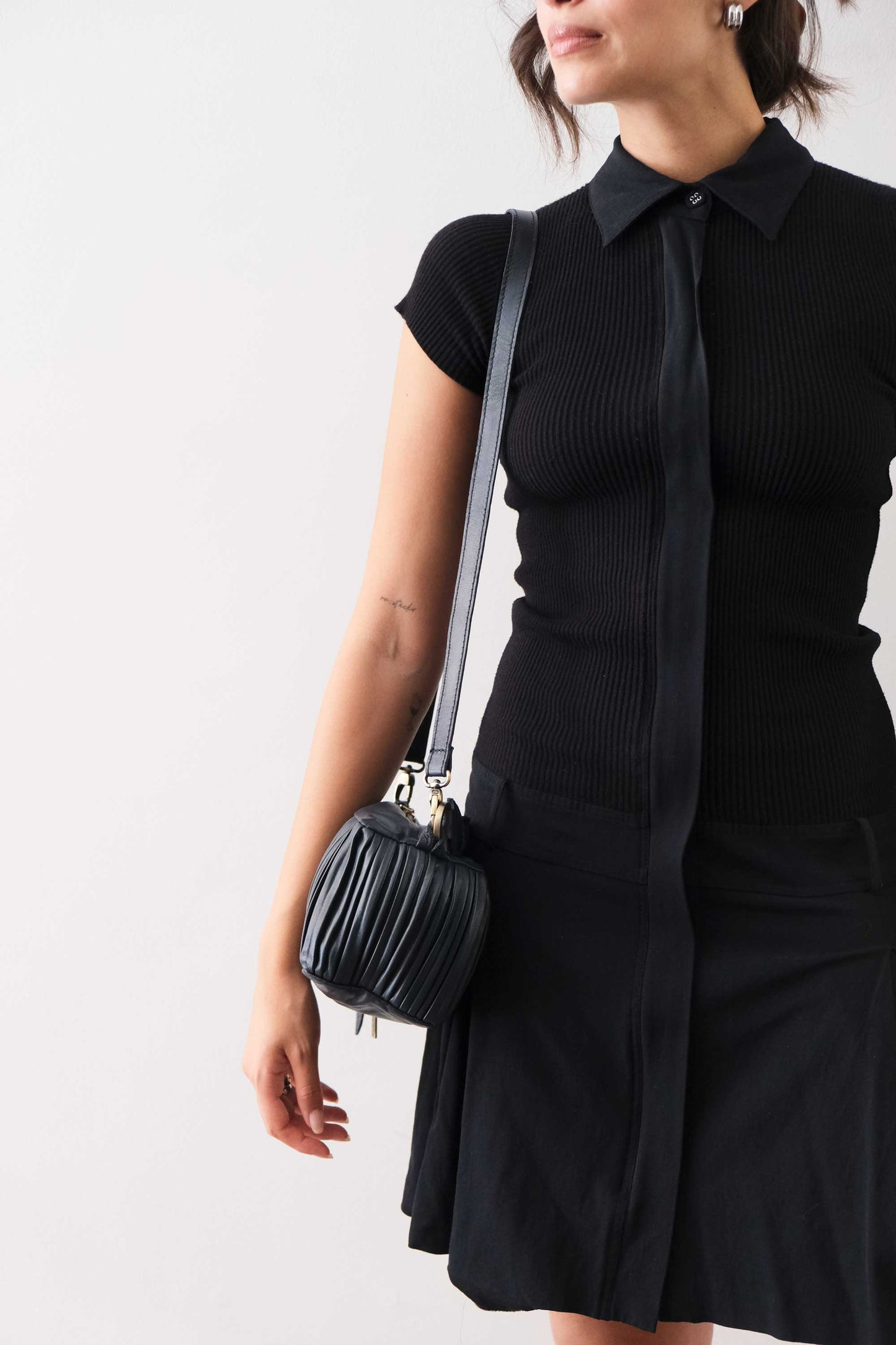 PRE ORDER discount 15%- Bobo mini in navy pleated leather nappa - use code PREORDER15 - ESTIMATED DELIVERY SEPTEMBER 15- Made in Italy -