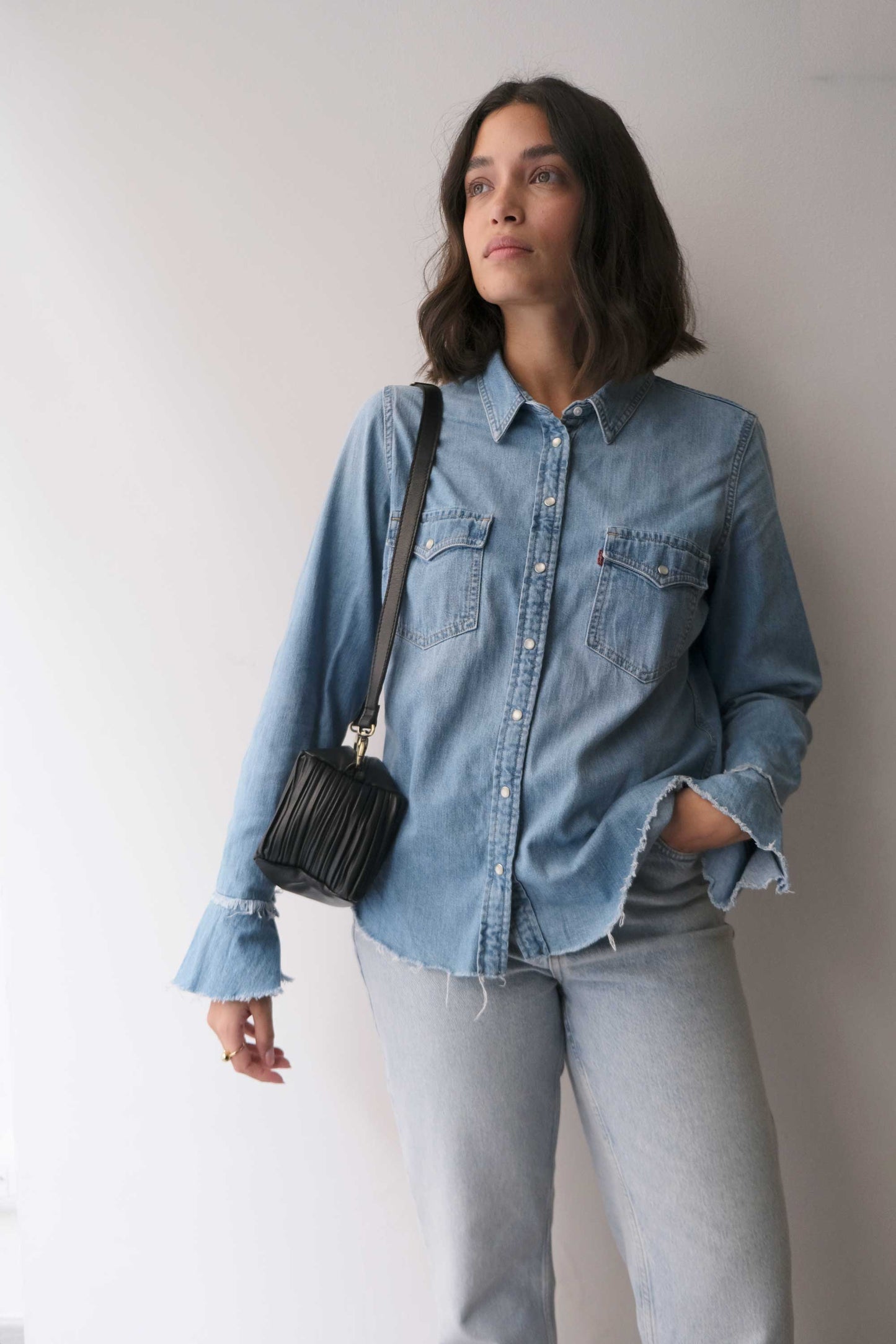 Bobo mini in black pleated leather nappa - Made in Italy -