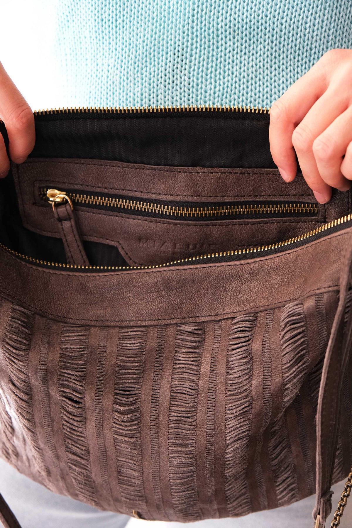 Chicca Media hobo bag in brown fringe nappa - Made in Italy -