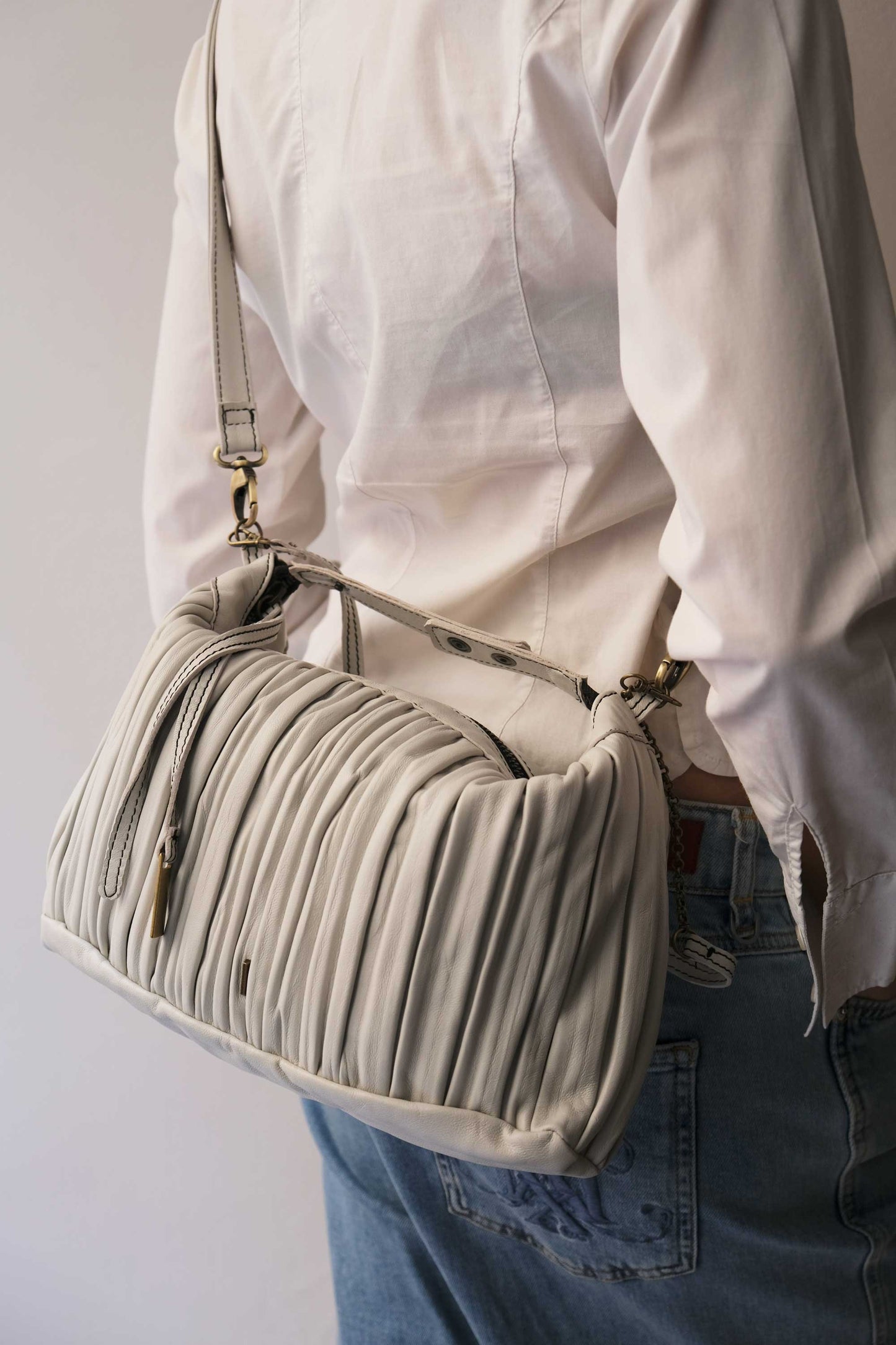 PRE ORDER discount 15%- Chicca Media hobo bag in ice grey pleated leather- use code PREORDER15- DELIVERY DELIVERY END FEBRUARY - Made in Italy -