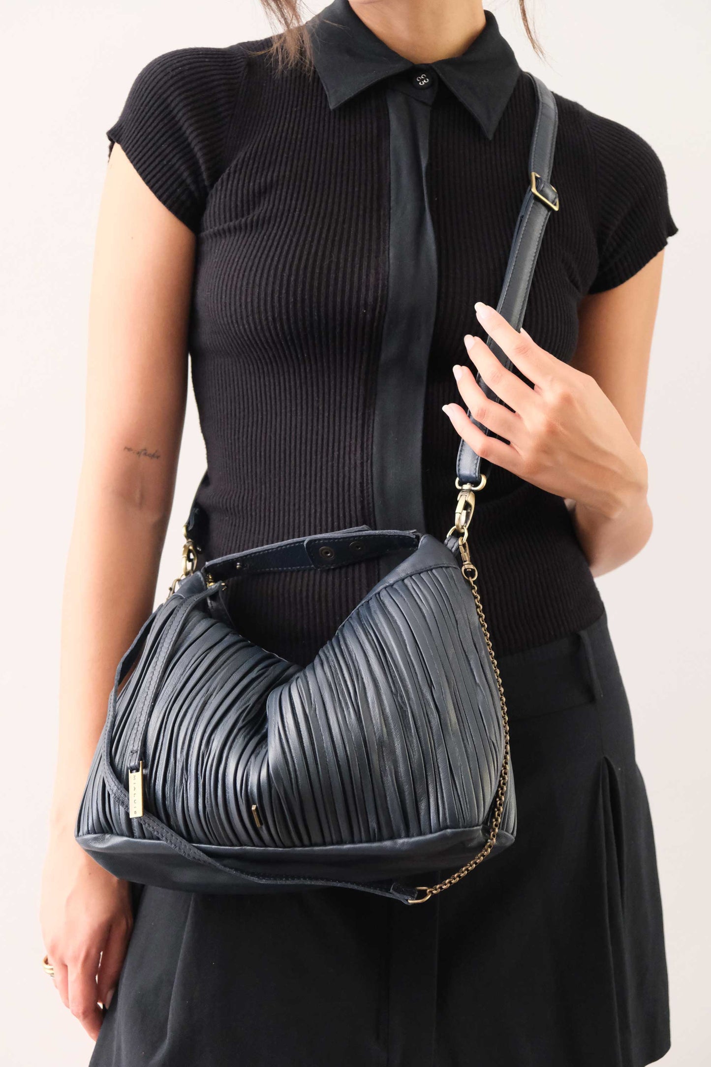 PRE ORDER discount 15%-Chicca Media hobo bag in navy pleated leather - use code PREORDER15 - ESTIMATED DELIVERY SEPTEMBER 15- Made in Italy -