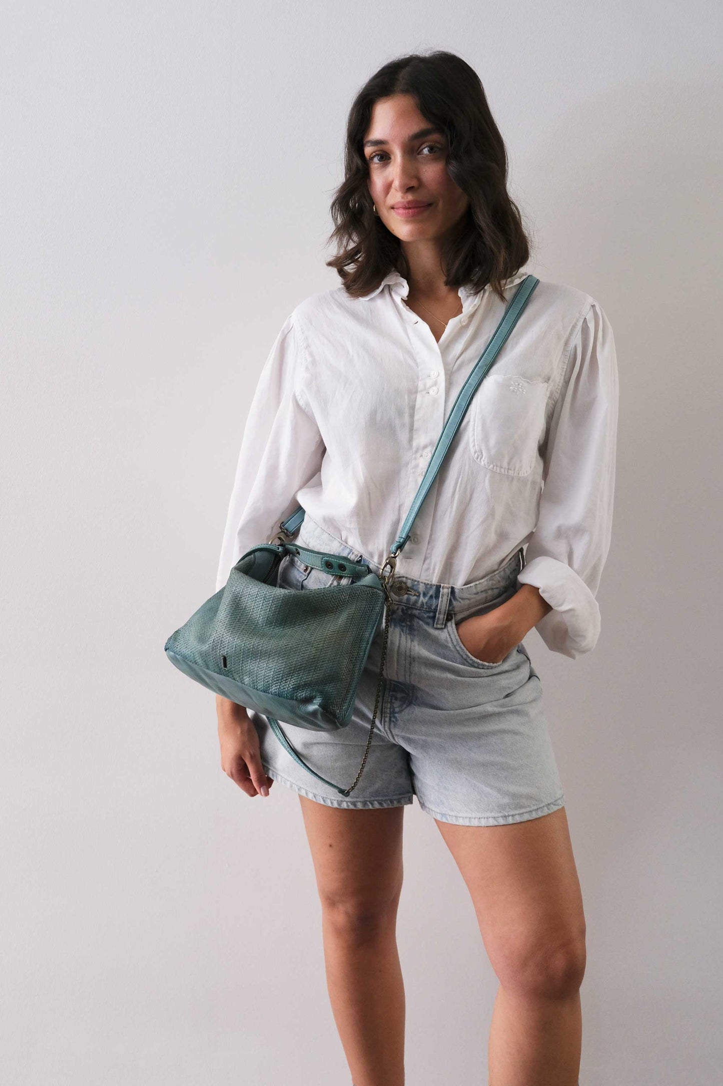 Chicca Media hobo bag in sea green turner wips calf soft leather - Made in Italy -