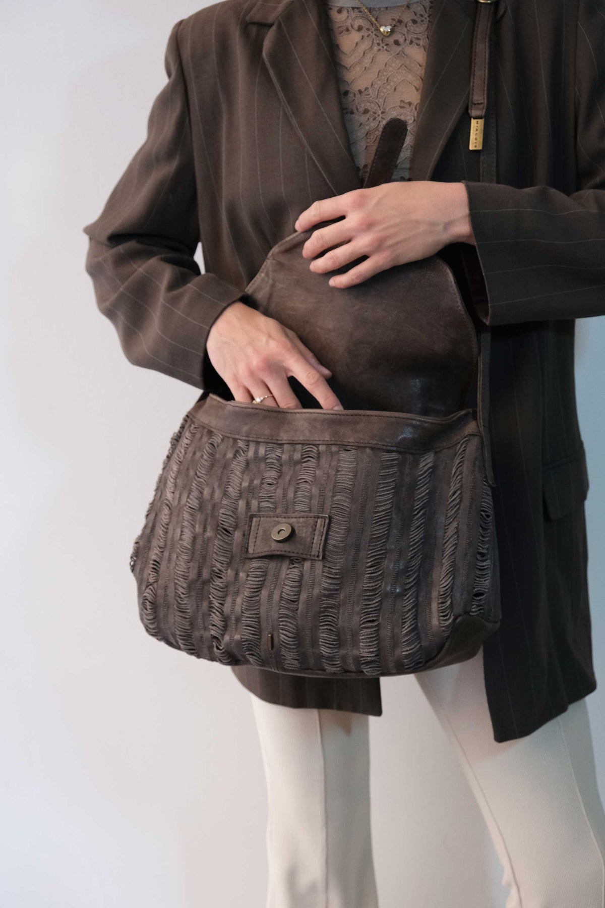 Do saddle bag tobacco in soft nappa fringe - Made in Italy -