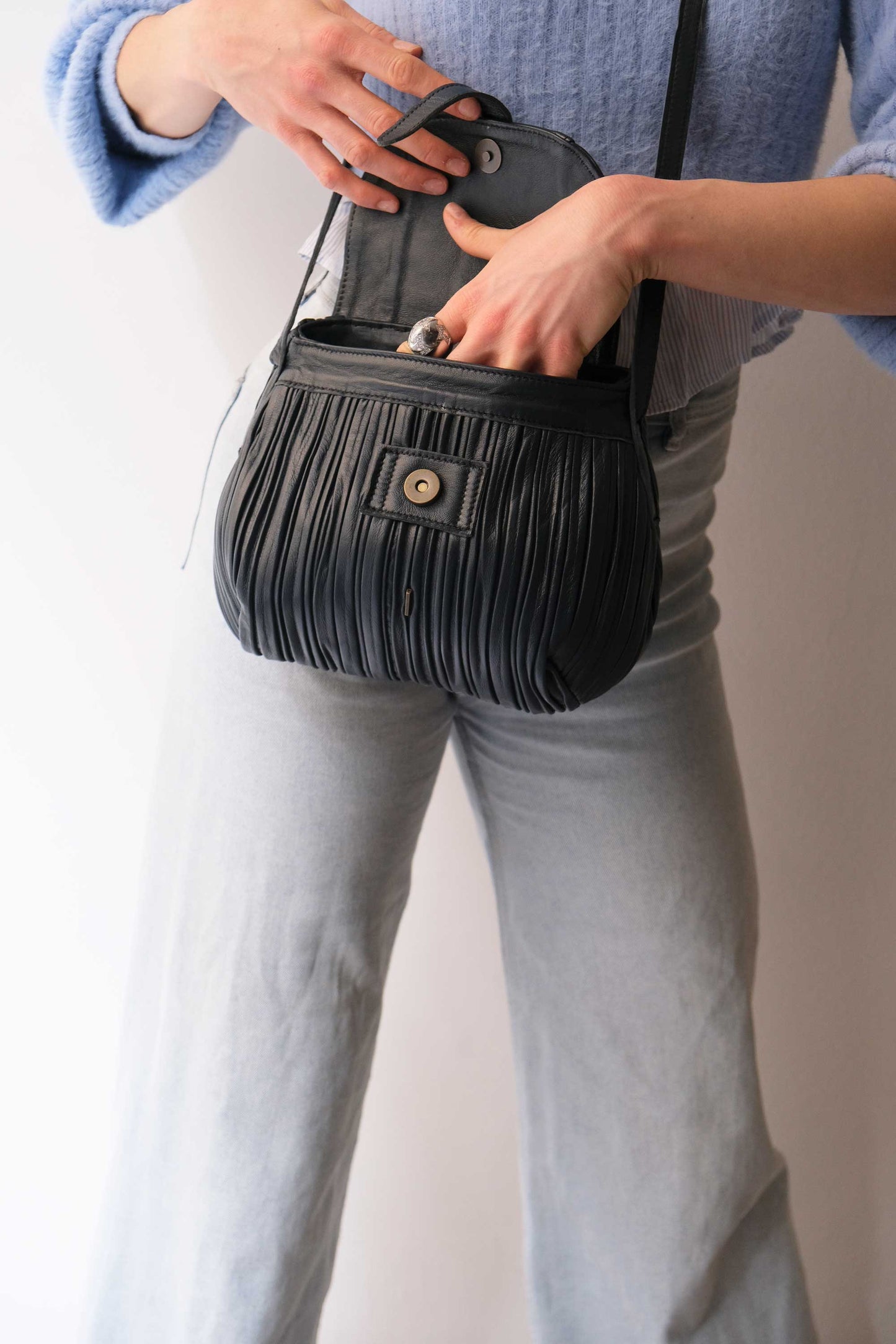 PRE ORDER discount 15%-Do mini saddle bag in pleated navy colour nappa leather - use code PREORDER15 - DELIVERY IS ESTIMATED WITHIN APPROXIMATELY 30 DAYS FROM THE ORDER DATE- Made in Italy -