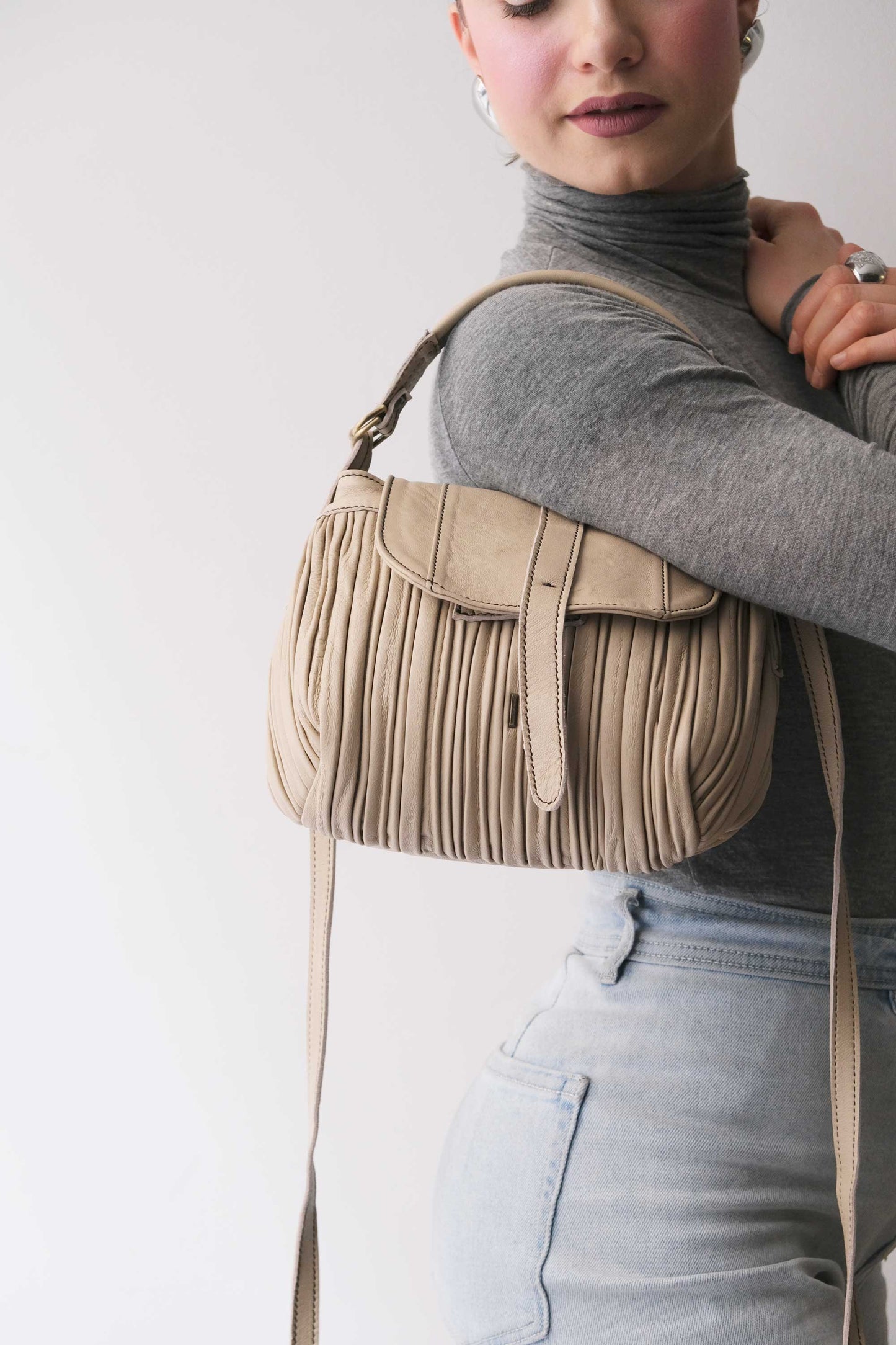 Do mini saddle bag in pleated sand colour nappa leather - Made in Italy -