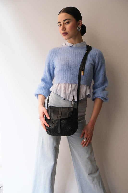 Do mini saddle bag in black perforated nappa - Made in Italy-