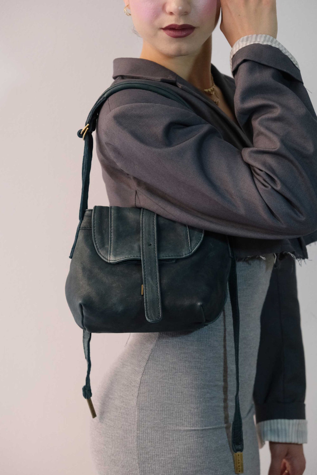 Do mini saddle bag in teal soft washed nappa - Made in Italy -