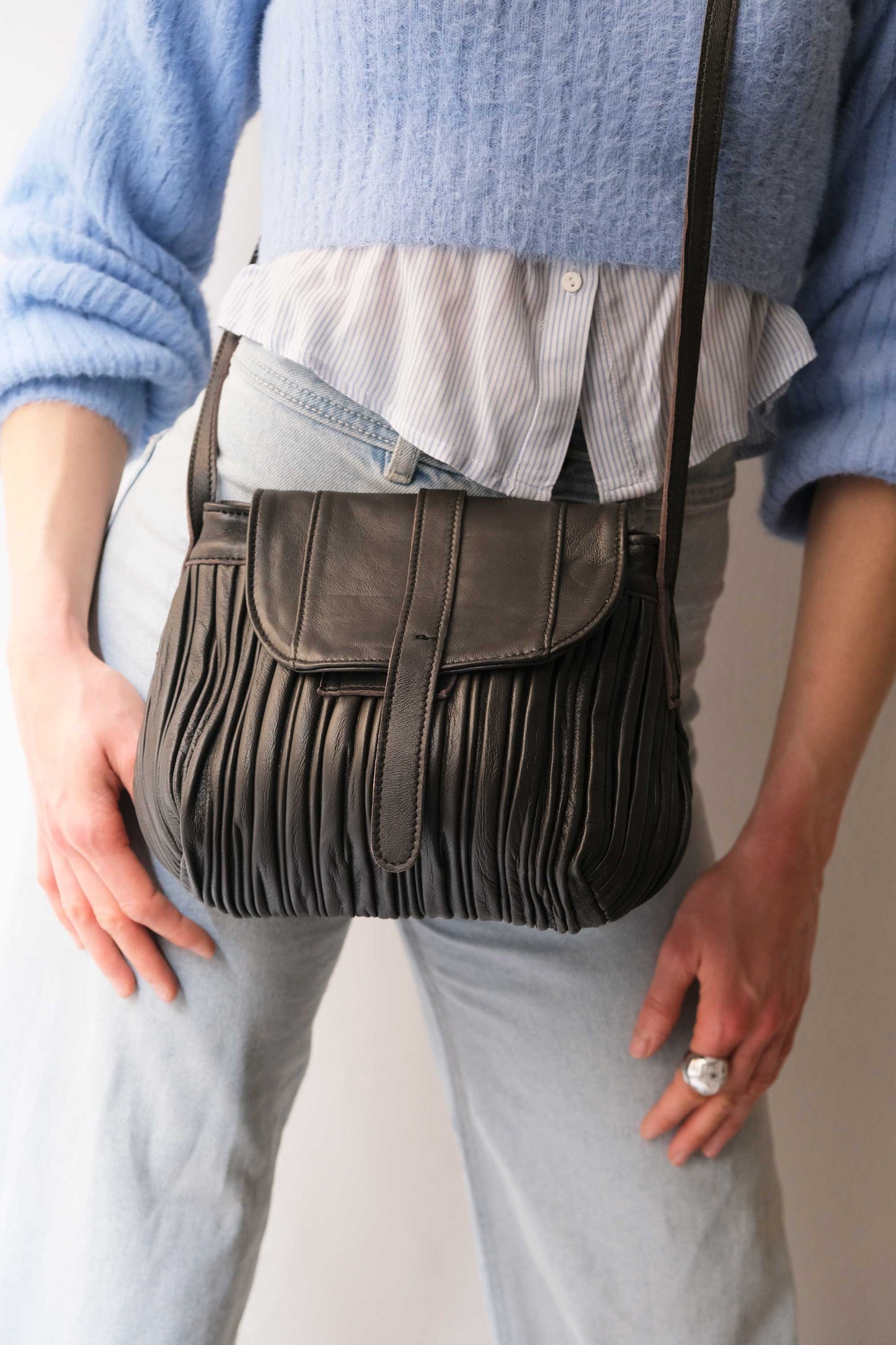 PRE ORDER discount 15%-Do mini saddle bag in pleated brown colour nappa leather - use code PREORDER15 - DELIVERY IS ESTIMATED WITHIN APPROXIMATELY 30 DAYS FROM THE ORDER DATE- Made in Italy --