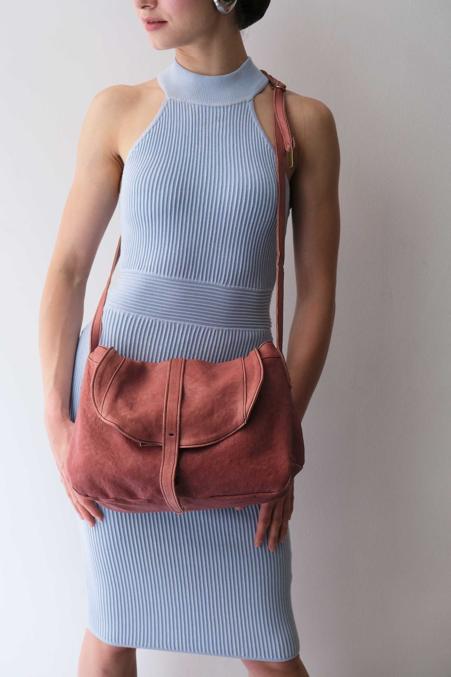 Do saddle bag mauve in soft natural nappa - Made in Italy -