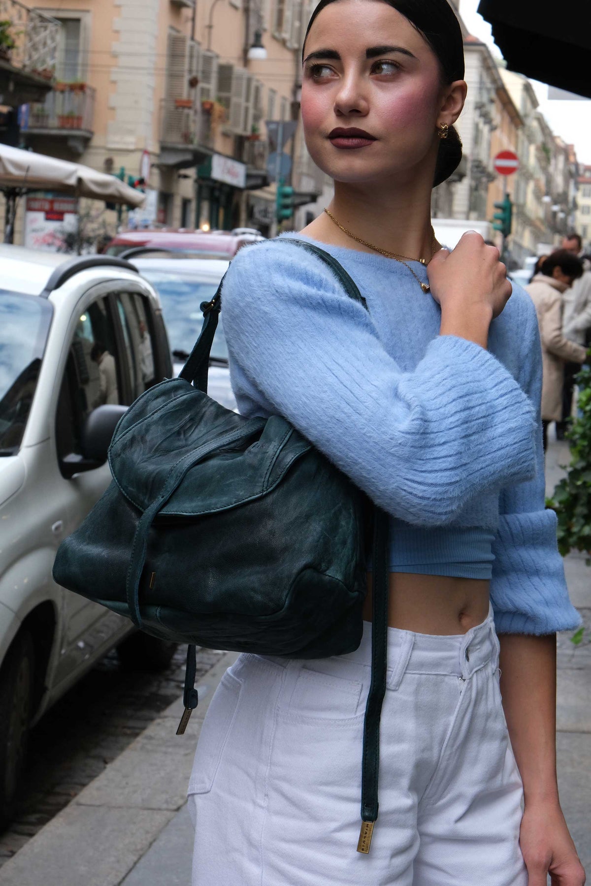 Do saddle bag in teal soft washed nappa - Made in Italy -