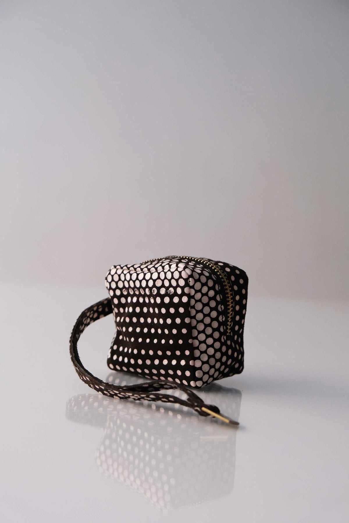 Dream box mini pochette in pois brown calf leather - Made in Italy -