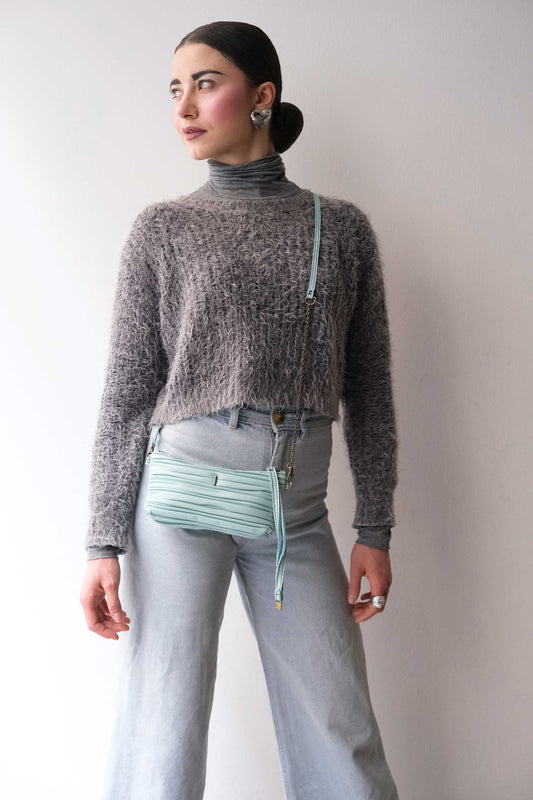 Dream Ti in sea blue pleated leather - Made in Italy -