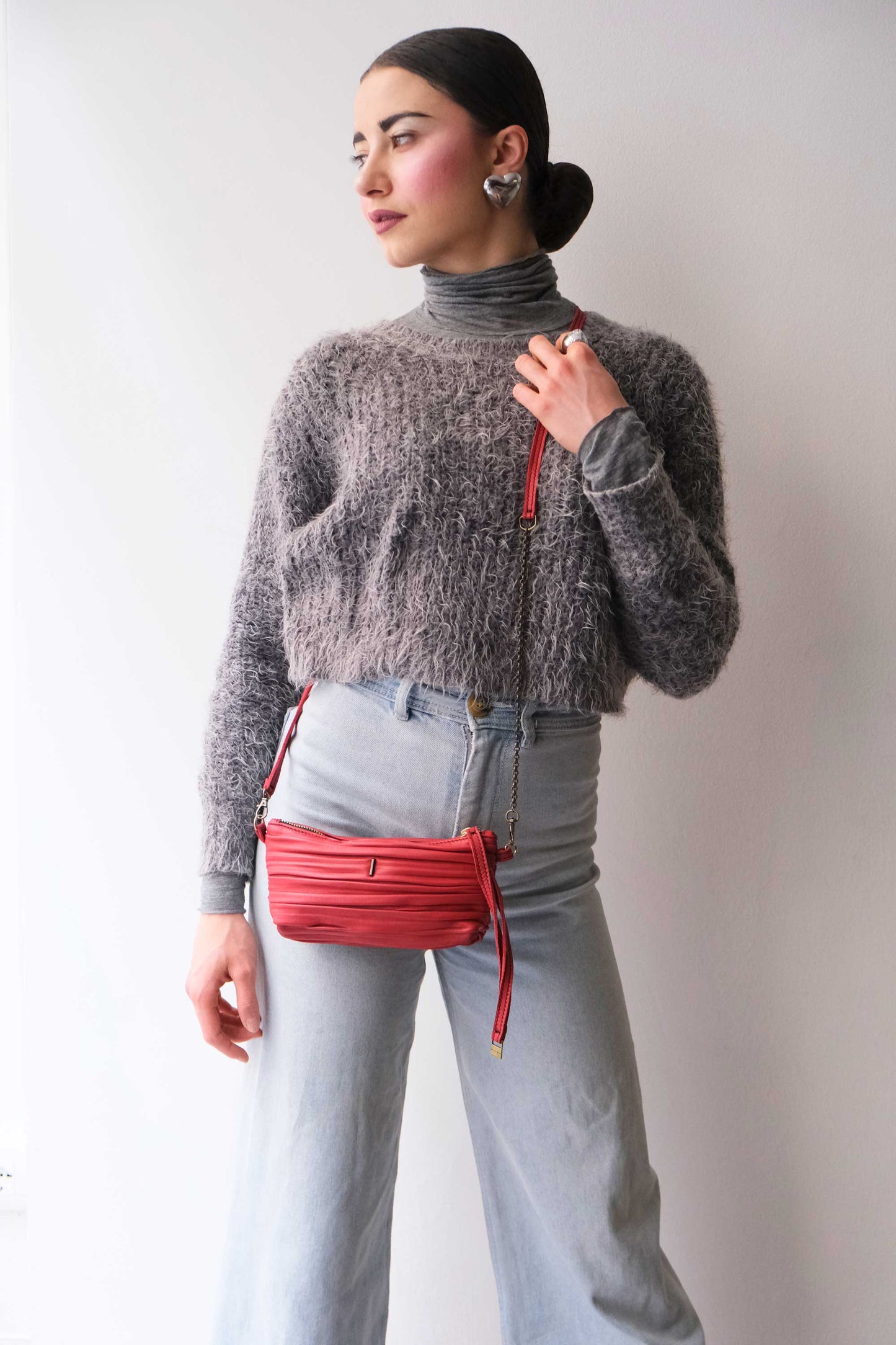 Dream Ti in red pleated leather - Made in Italy -