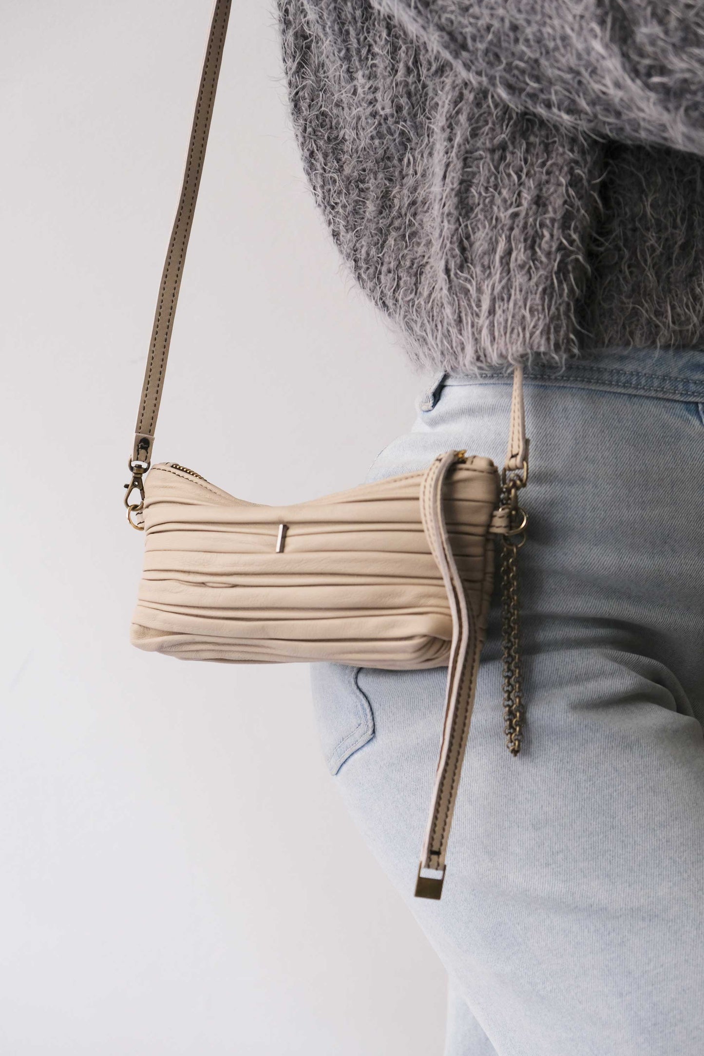 Dream Ti in sand pleated leather - Made in Italy -