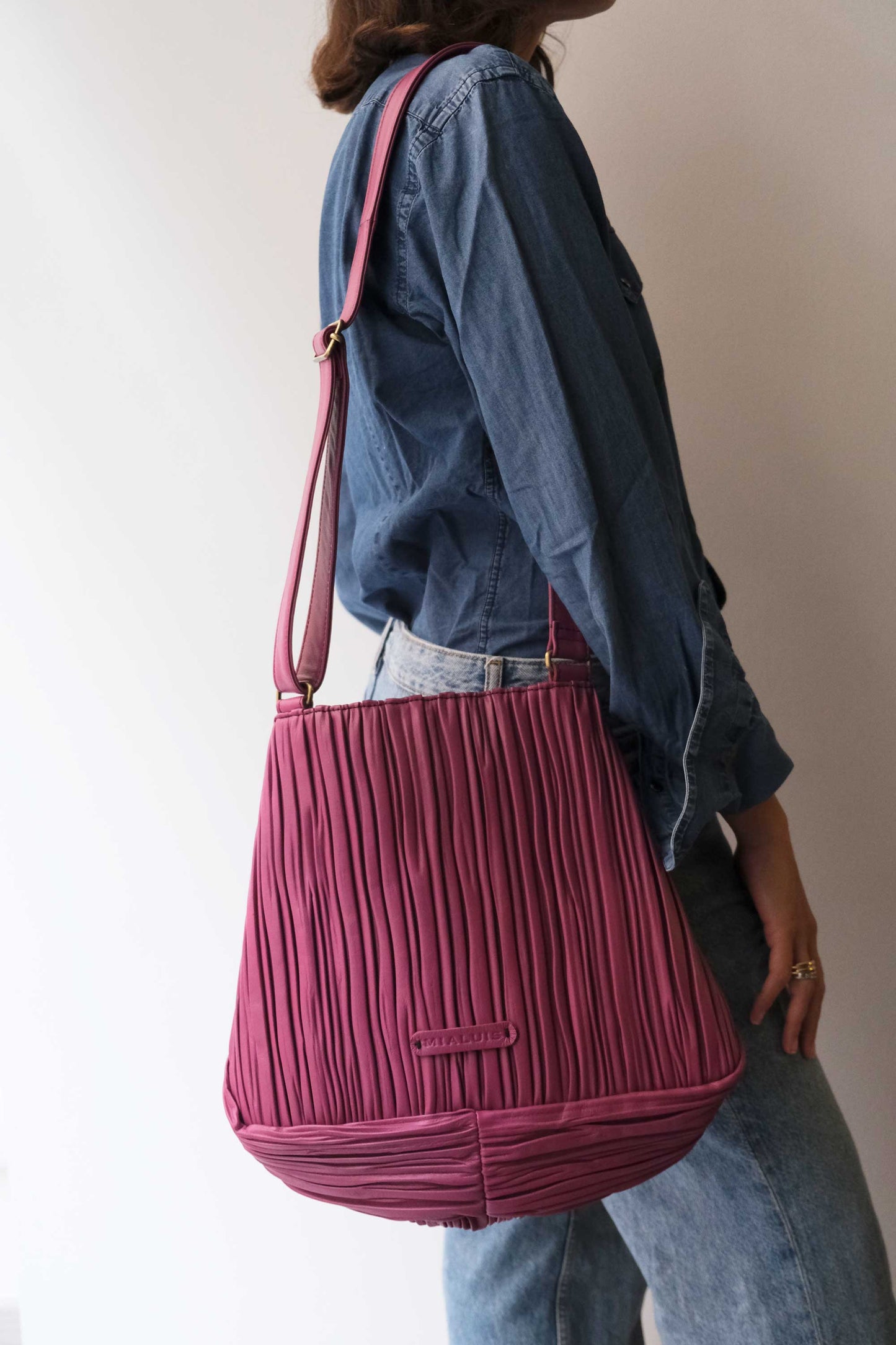 Gabri tote bag in pleated barolo colour nappa leather - Made in Italy -