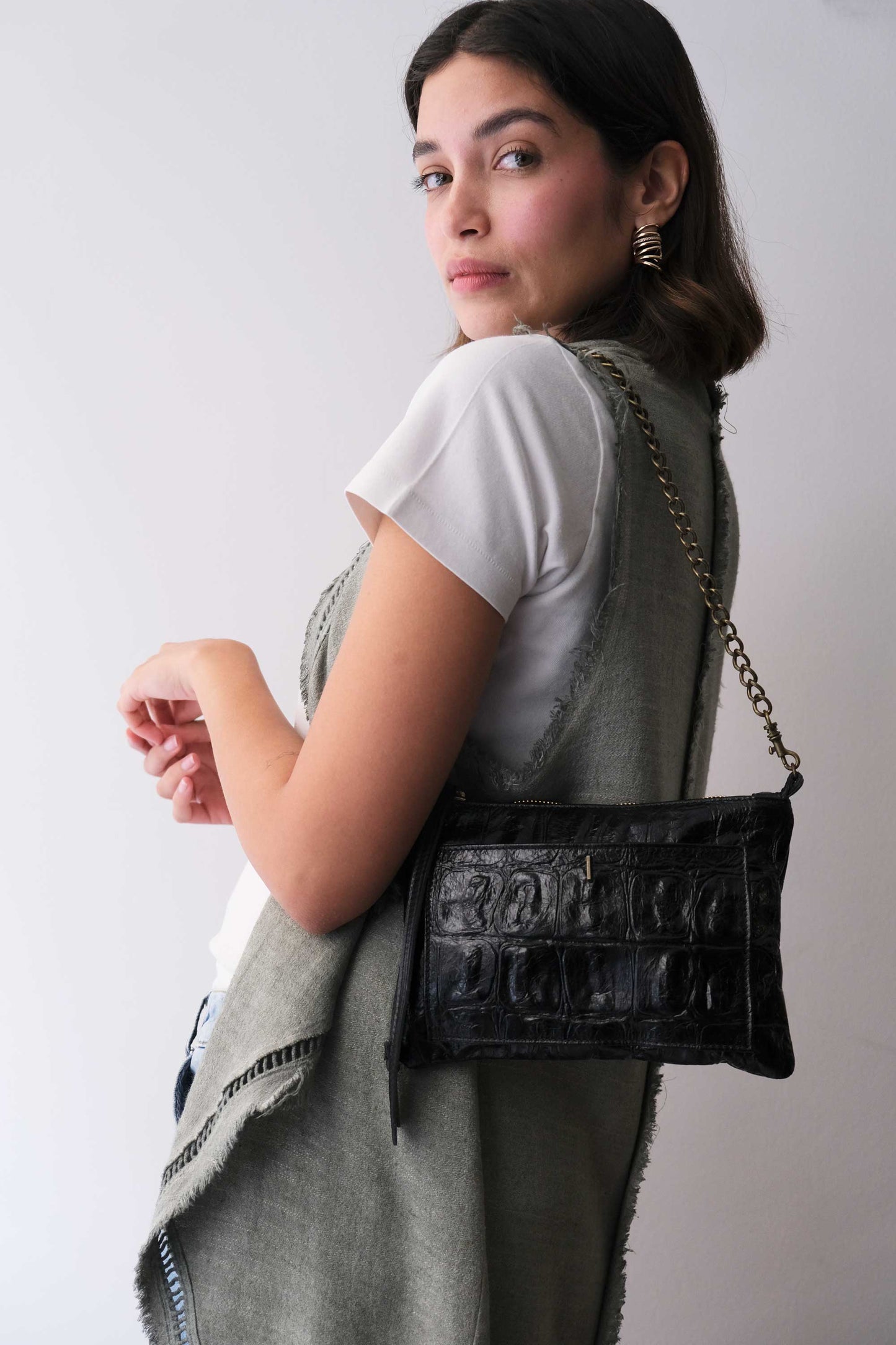 Mikin pochette in black calf leather - Made in Italy -