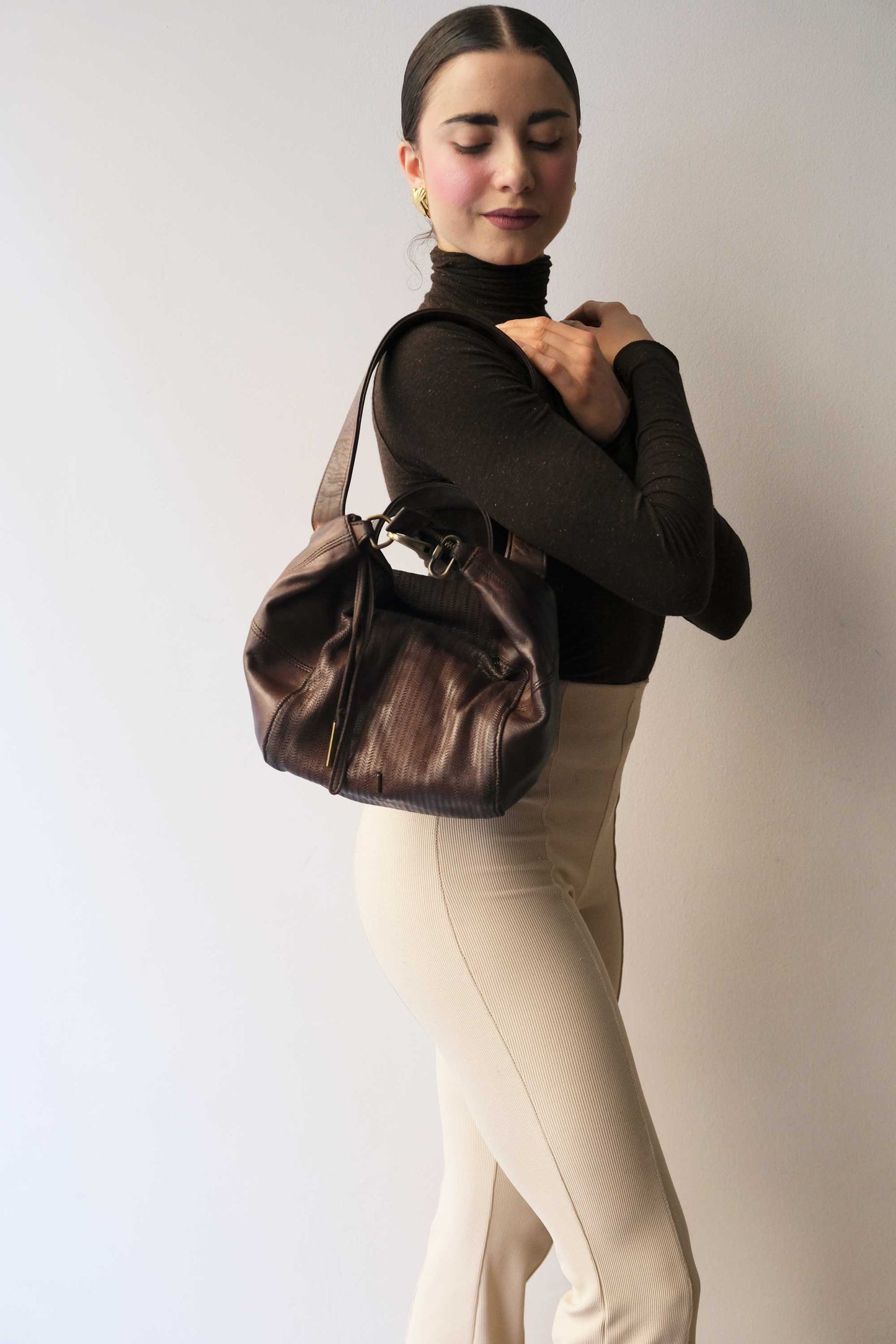 Mina media tote bag in turner caffè soft leather - Made in Italy -