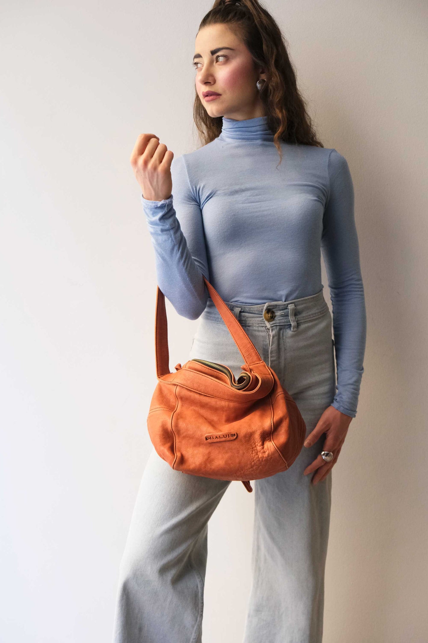 Mina media tote bag in lips nappa leather - Made in Italy -