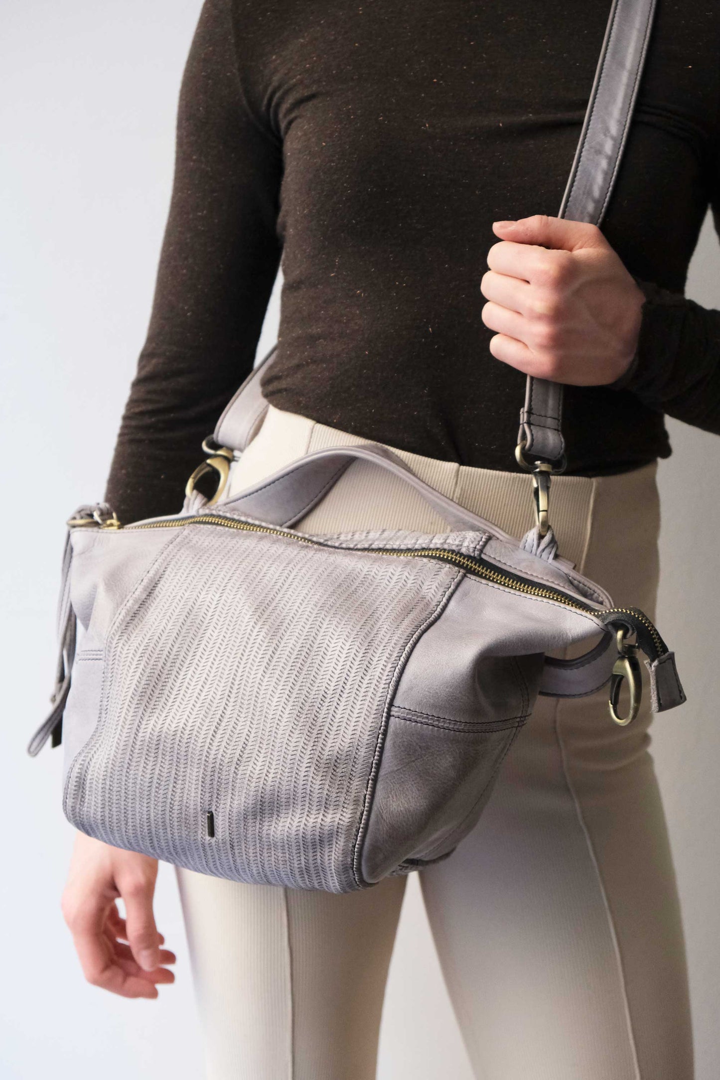 Mina media tote bag in turner ash soft leather - Made in Italy -