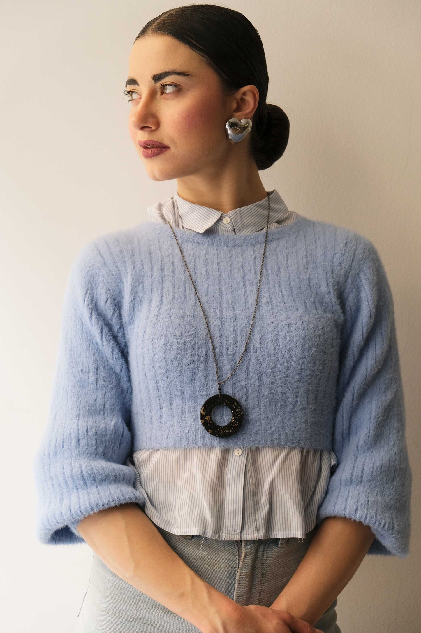 Glasses holder in navy leather – Sustainable product - Made in Italy